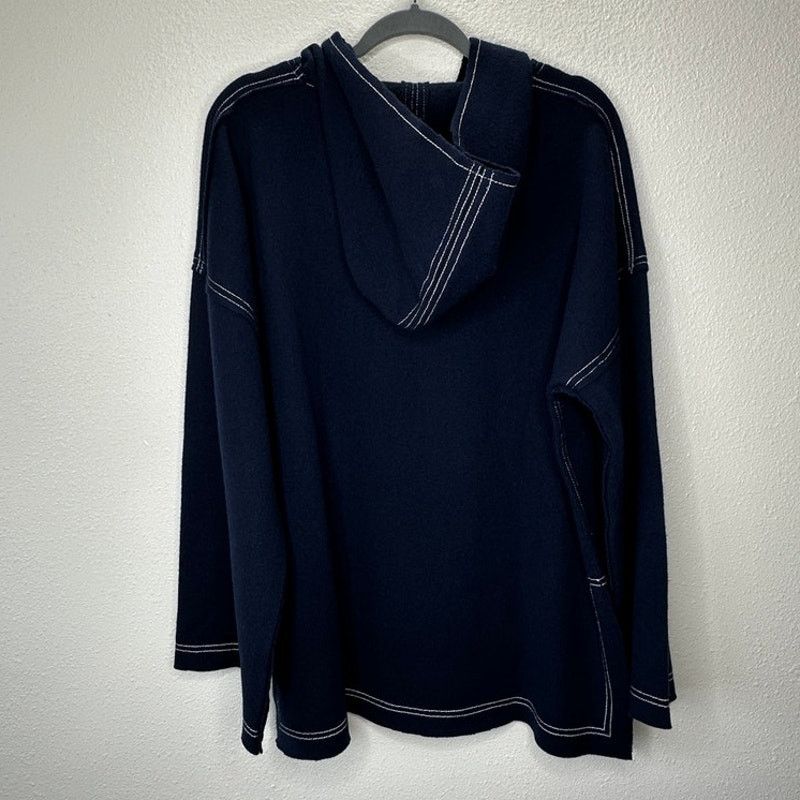 Elizabeth and James Elizabeth & James Navy White Stitch Long Sleeve Hood Sweater Size L / US 10 / IT 46 - 11 Thumbnail