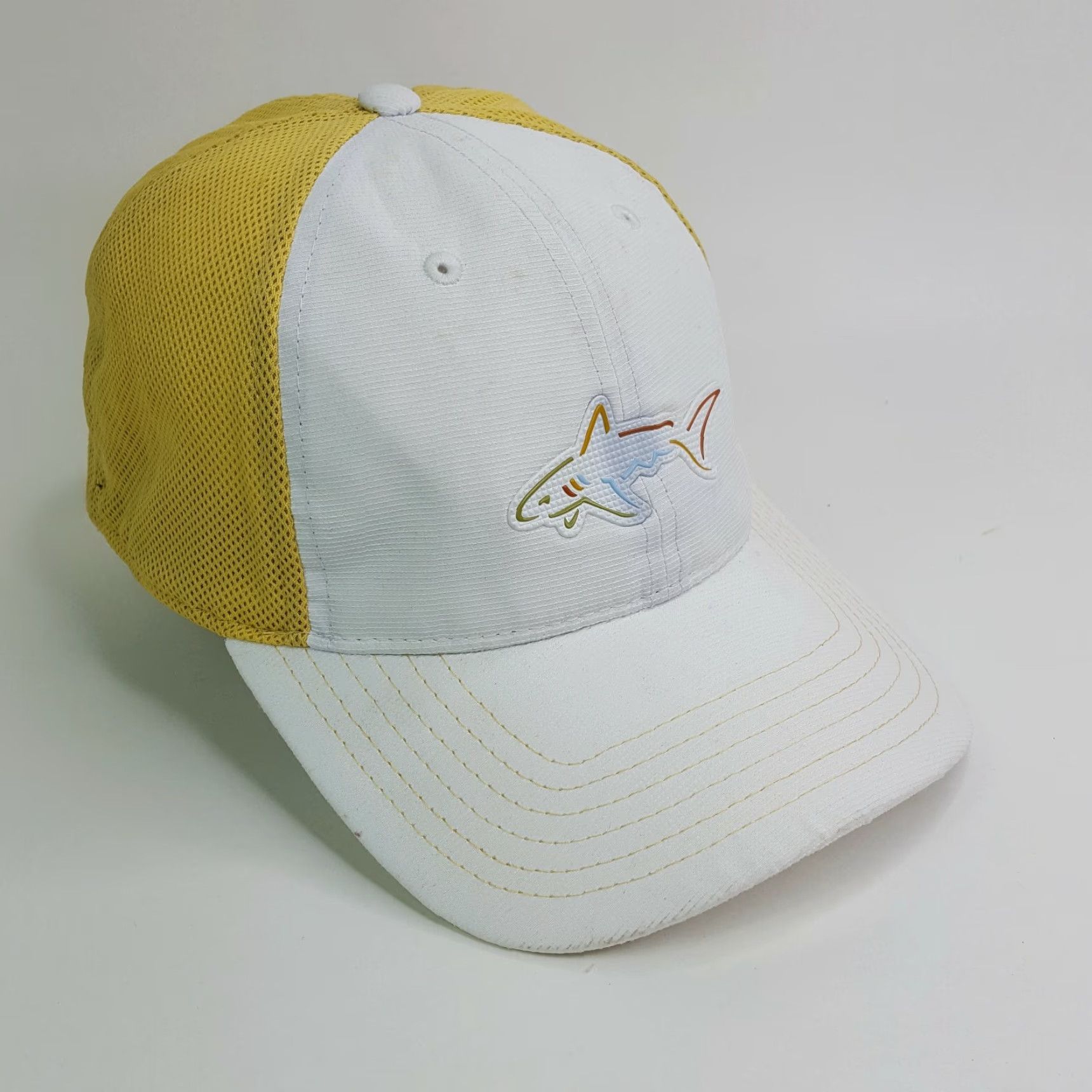 Vintage VINTAGE Greg Norman Golf Stretch One Size Hat Shark Attack Baseball Cap VTG Yellow Mens Size ONE SIZE - 2 Thumbnail