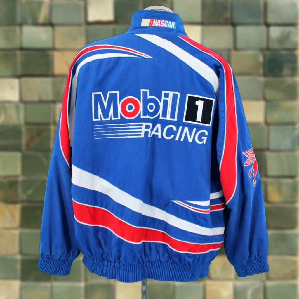 NASCAR Track Gear NASCAR Racing Jacket XL Men’s VTG 90s Jeremy Mayfield Mobil 1 Blue Cotton 1990s Size US XL / EU 56 / 4 - 1 Thumbnail