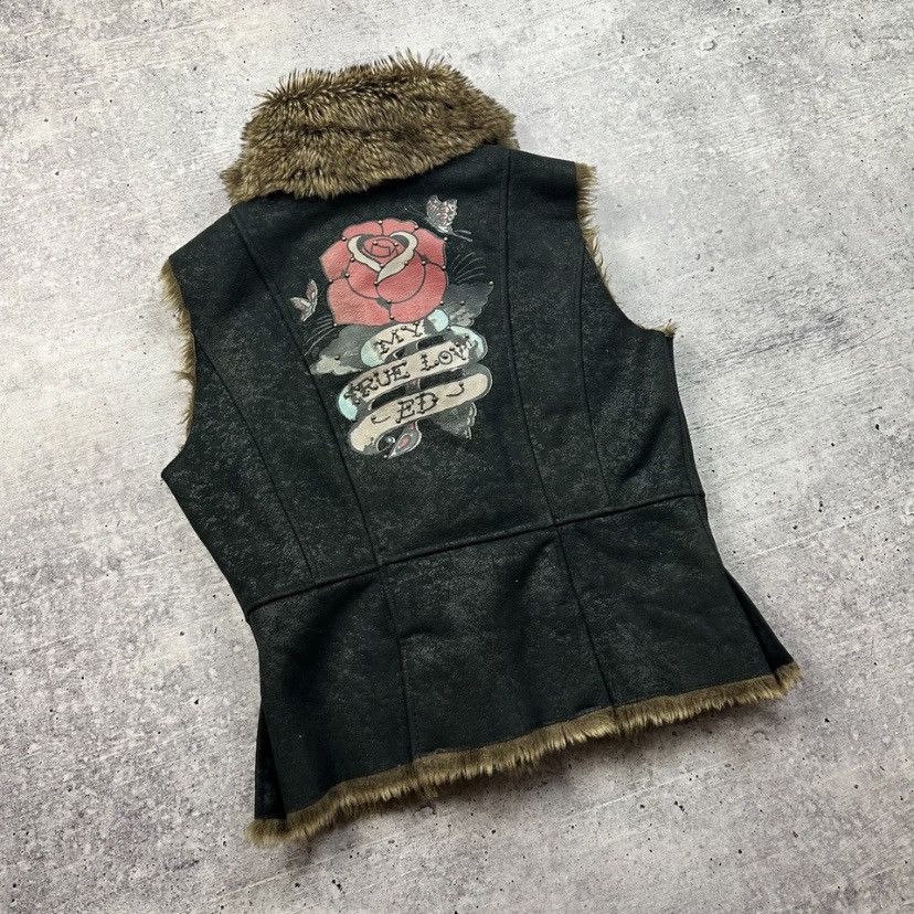 Ed Hardy Ed Hardy Faux Fur Vest Tattoo Rose Back My True Love Size L / US 10 / IT 46 - 1 Thumbnail