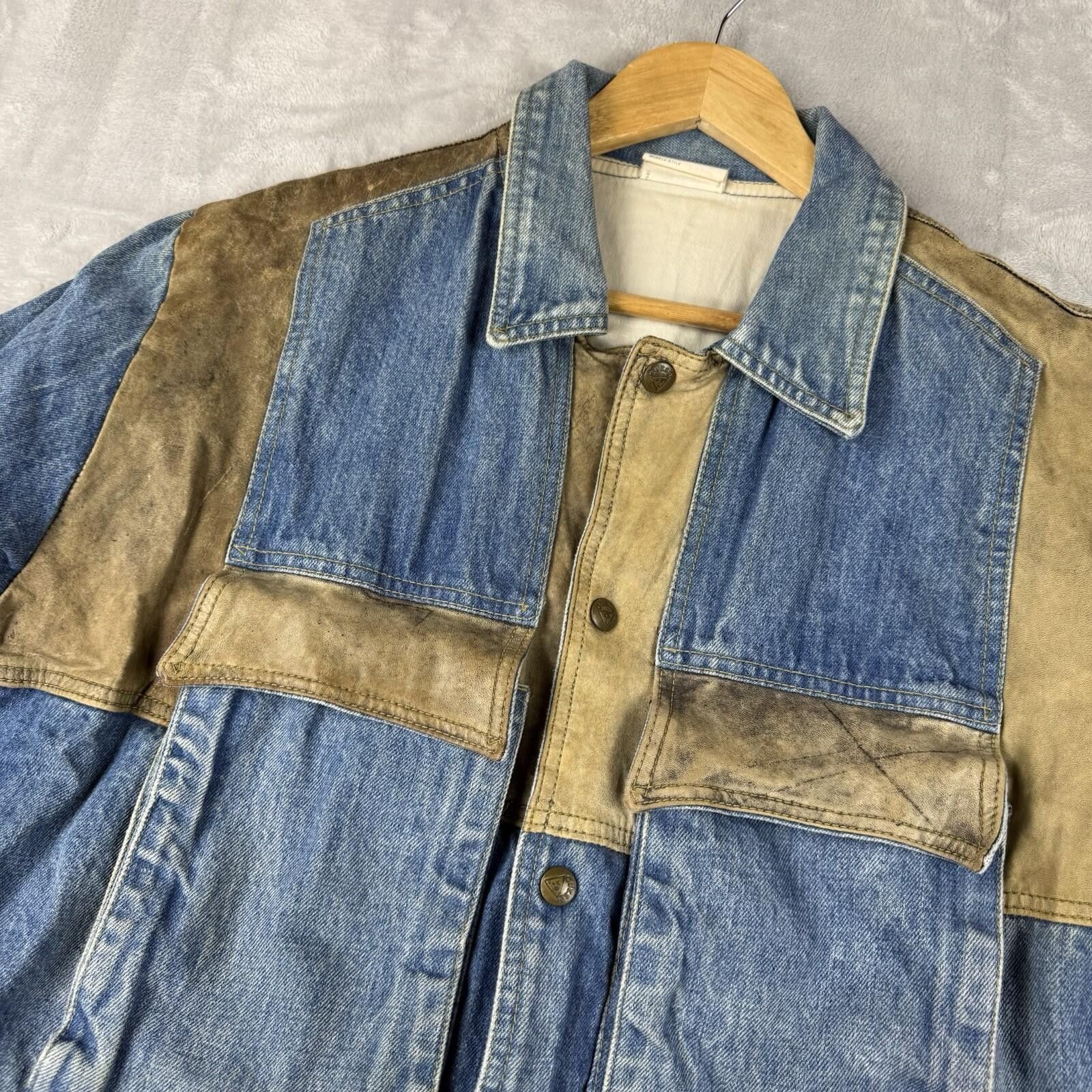 Guess VTG Guess Georges Marciano Denim Jacket Leather Patchwork L Size US L / EU 52-54 / 3 - 11 Thumbnail