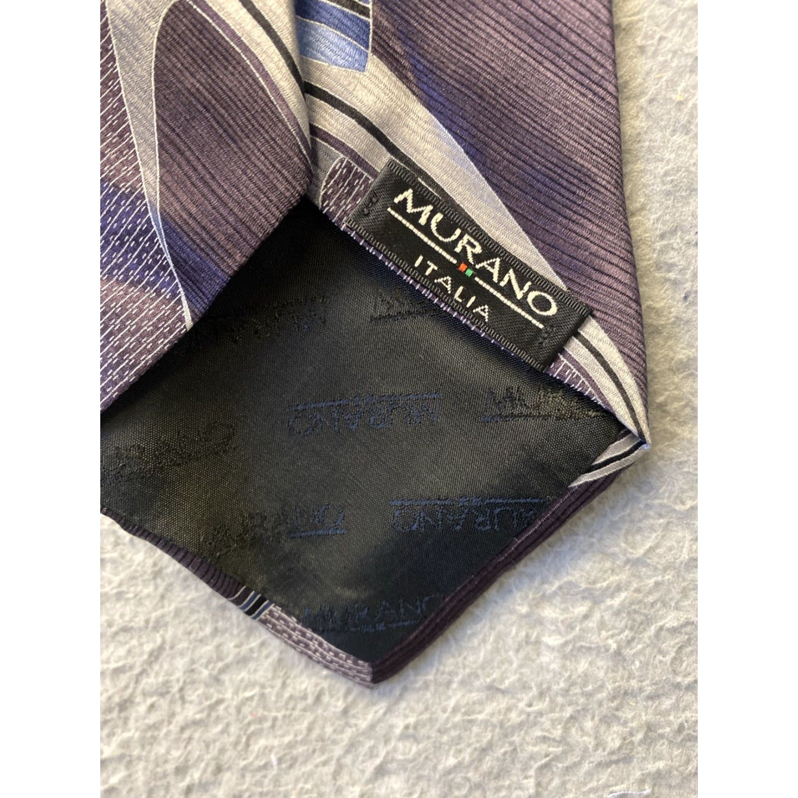 Murano MURANO Silk 100% Tie Men's Necktie Blue Lavender Black Colorful Multicolor Print Silk Size ONE SIZE - 4 Thumbnail