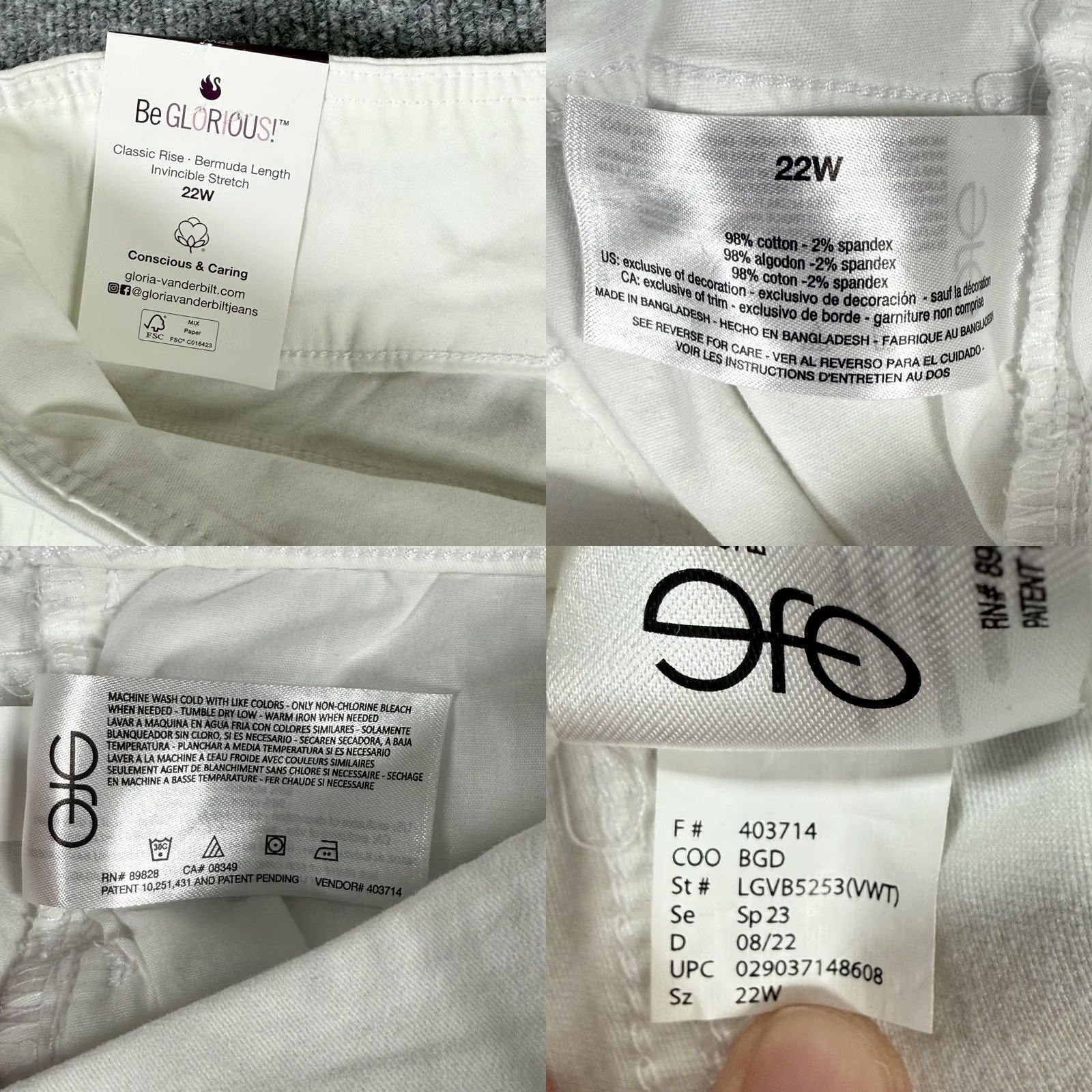 Gloria Vanderbilt VINTAGE Gloria Vanderbilt Bermuda Shorts Womens 22W White Pull On Slimming Panel Slimming Blended Cotton Spandex Size 40" / US 18 - 8 Thumbnail