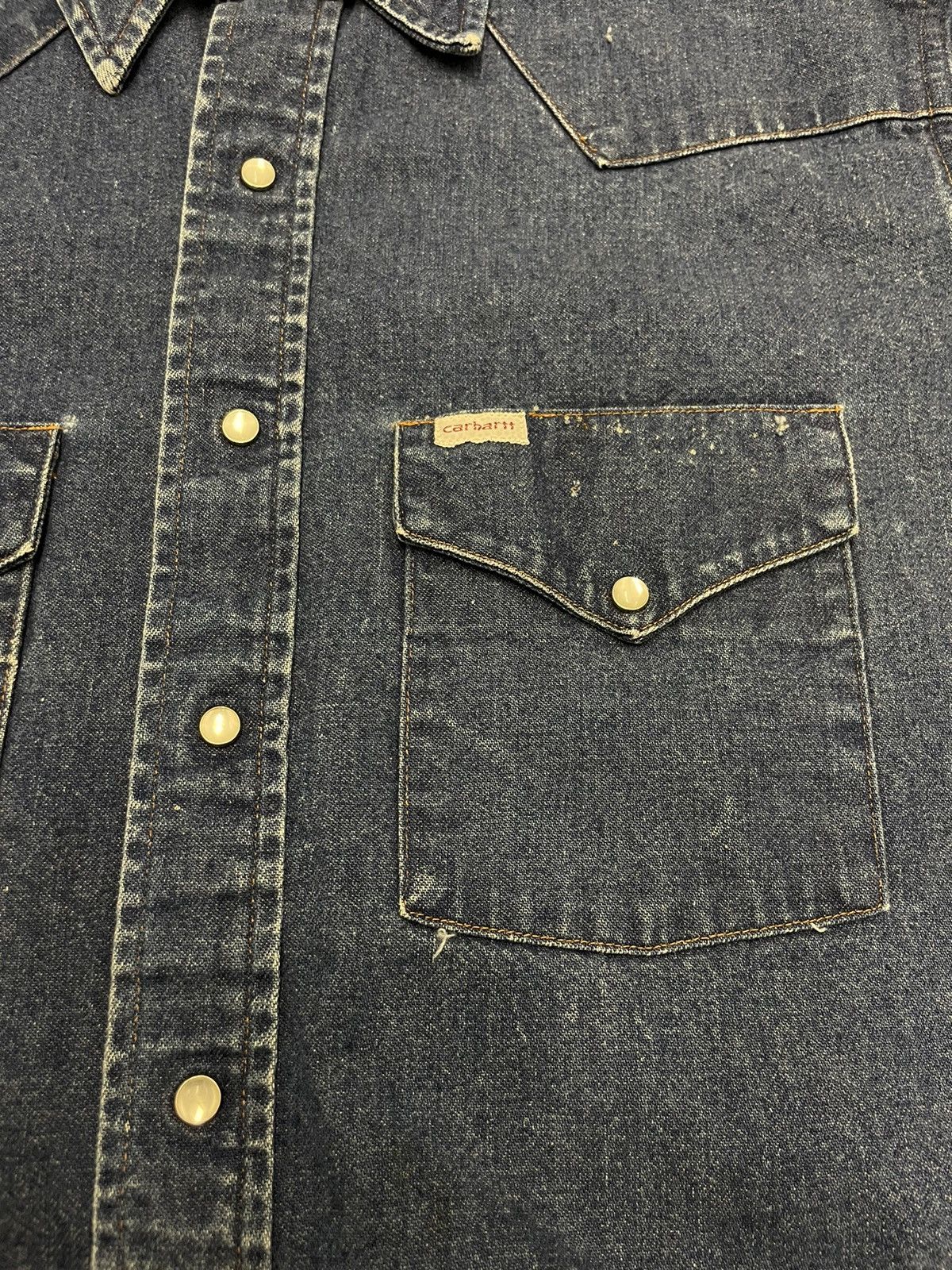 Carhartt × Vintage Pearl Snap Denim Western Shirt Dark Wash Size US XL / EU 56 / 4 - 4 Thumbnail