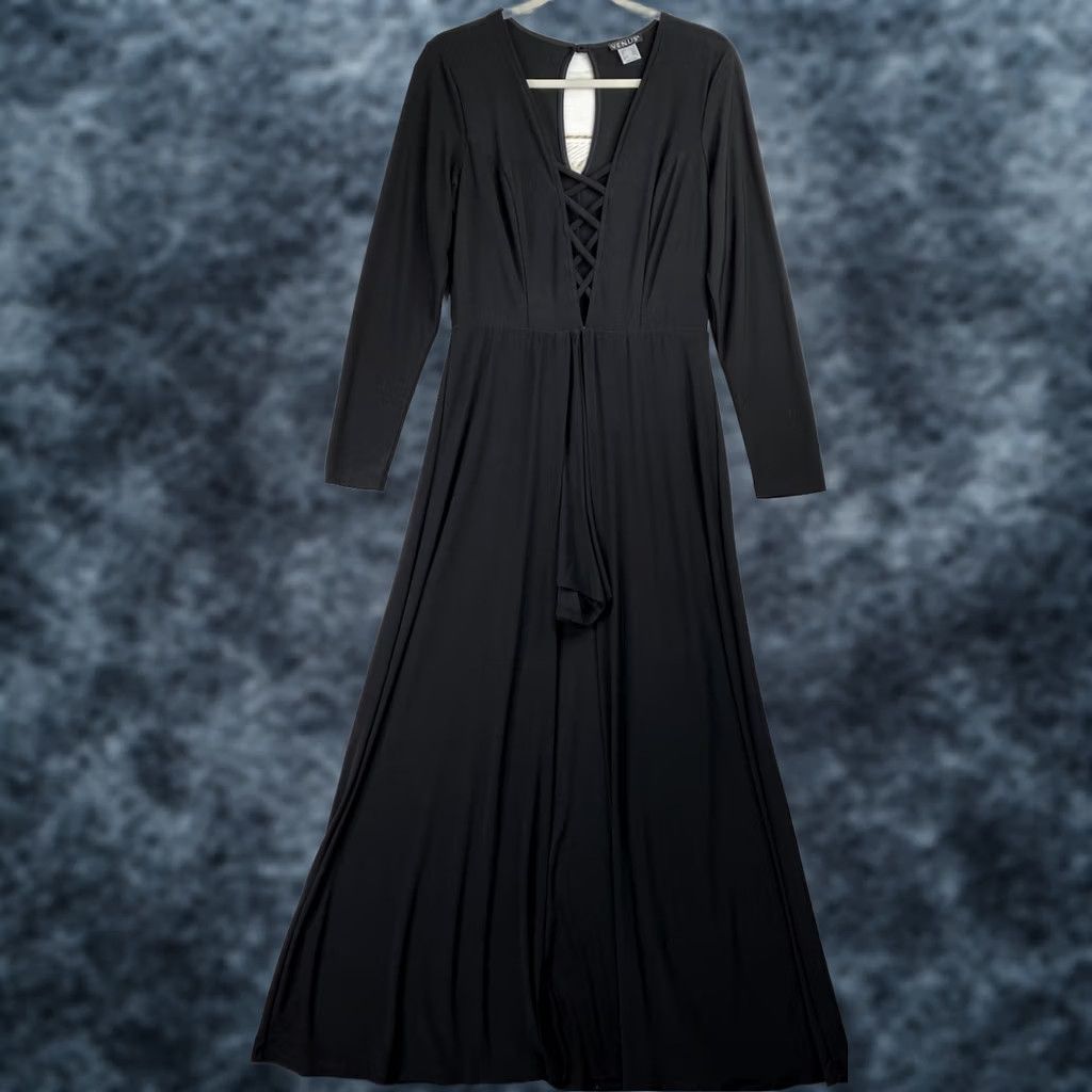 Venus Venus Womens Black Maxi Romper Dress M Overlay w/Shorts Witchy Vamp Goth Stretch Romper Dress Size M / US 6-8 / IT 42-44 - 1 Thumbnail