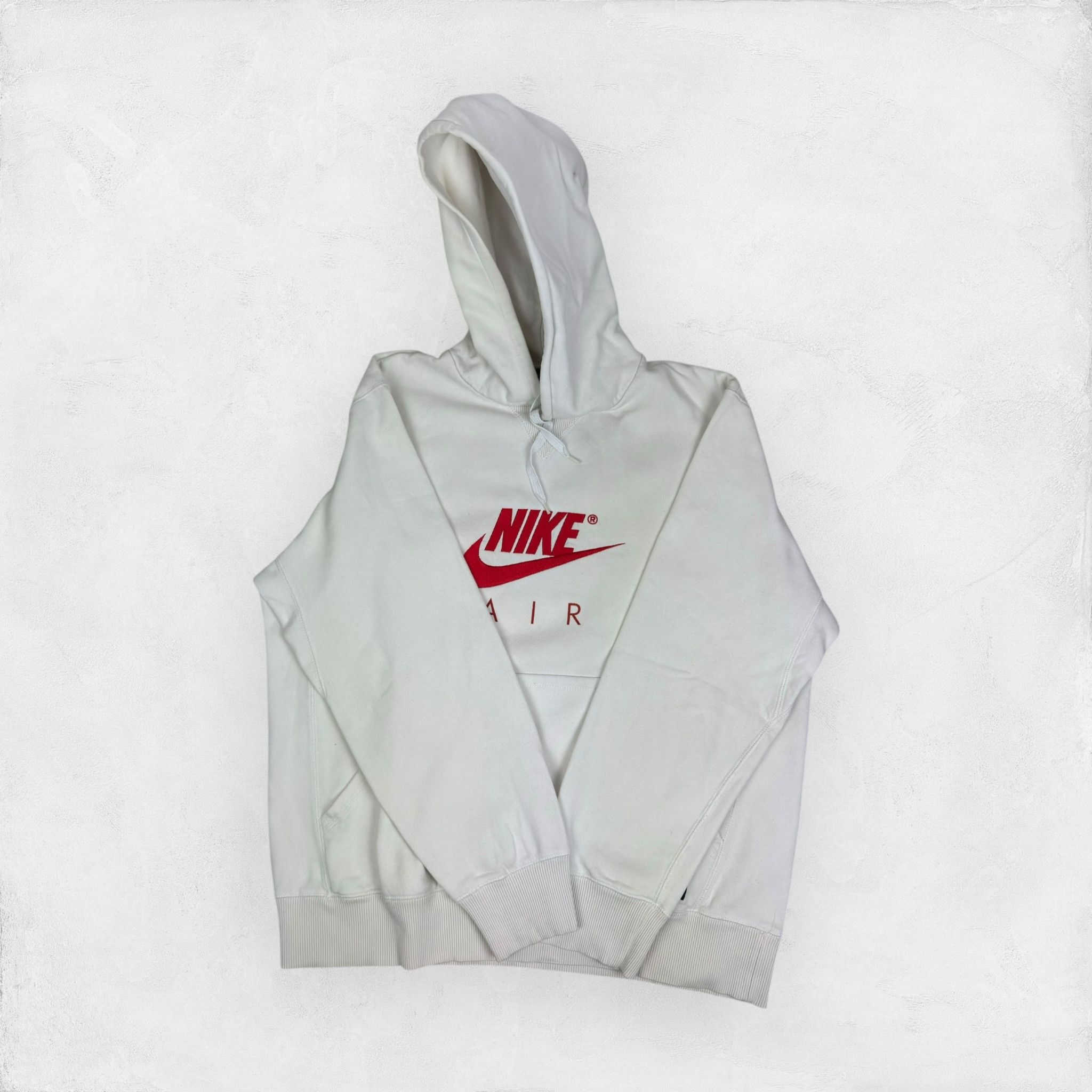 Nike Nike Air Men's White Red Logo Fleece Lined Pullover Hoodie L Size US L / EU 52-54 / 3 - 3 Thumbnail