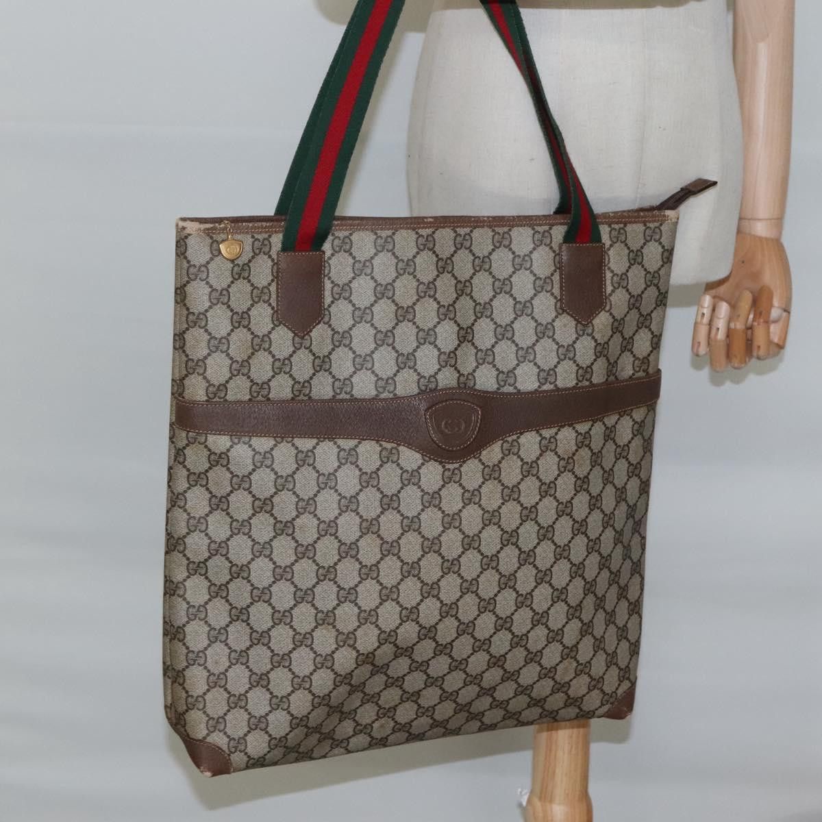 Gucci GUCCI GG Supreme Web Sherry Line Tote Bag Pvc Beige Green Size ONE SIZE - 22 Thumbnail