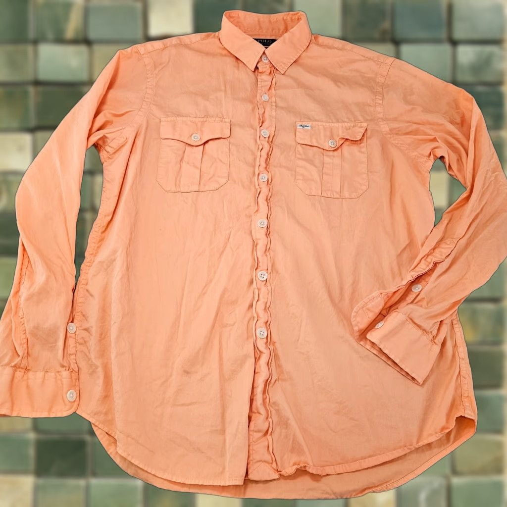 Polo Ralph Lauren Polo Ralph Lauren Shirt Mens Large Orange Beach Twill Stretch Long Sleeve Pony Size US L / EU 52-54 / 3 - 1 Thumbnail