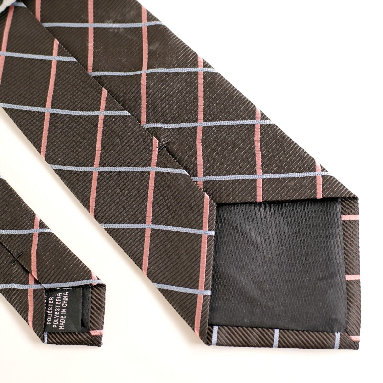 DKNY Dkny Brown W/ Pink Blue Plaid Woven Polyester Tie Size ONE SIZE - 5 Thumbnail