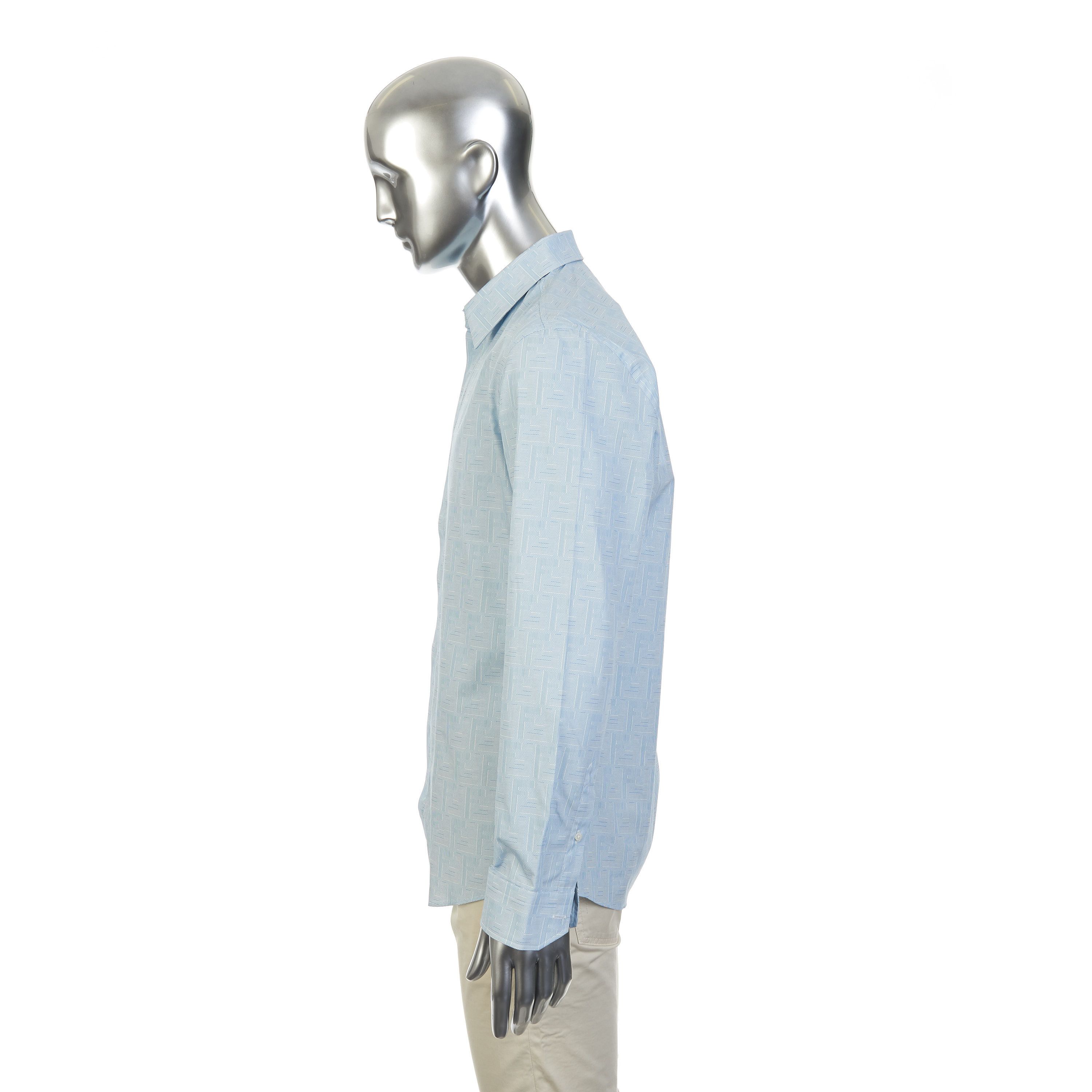 Fendi Longsleeve Shirt In Blue Cotton With Fendi Motif Print Size US M / EU 48-50 / 2 - 4 Thumbnail