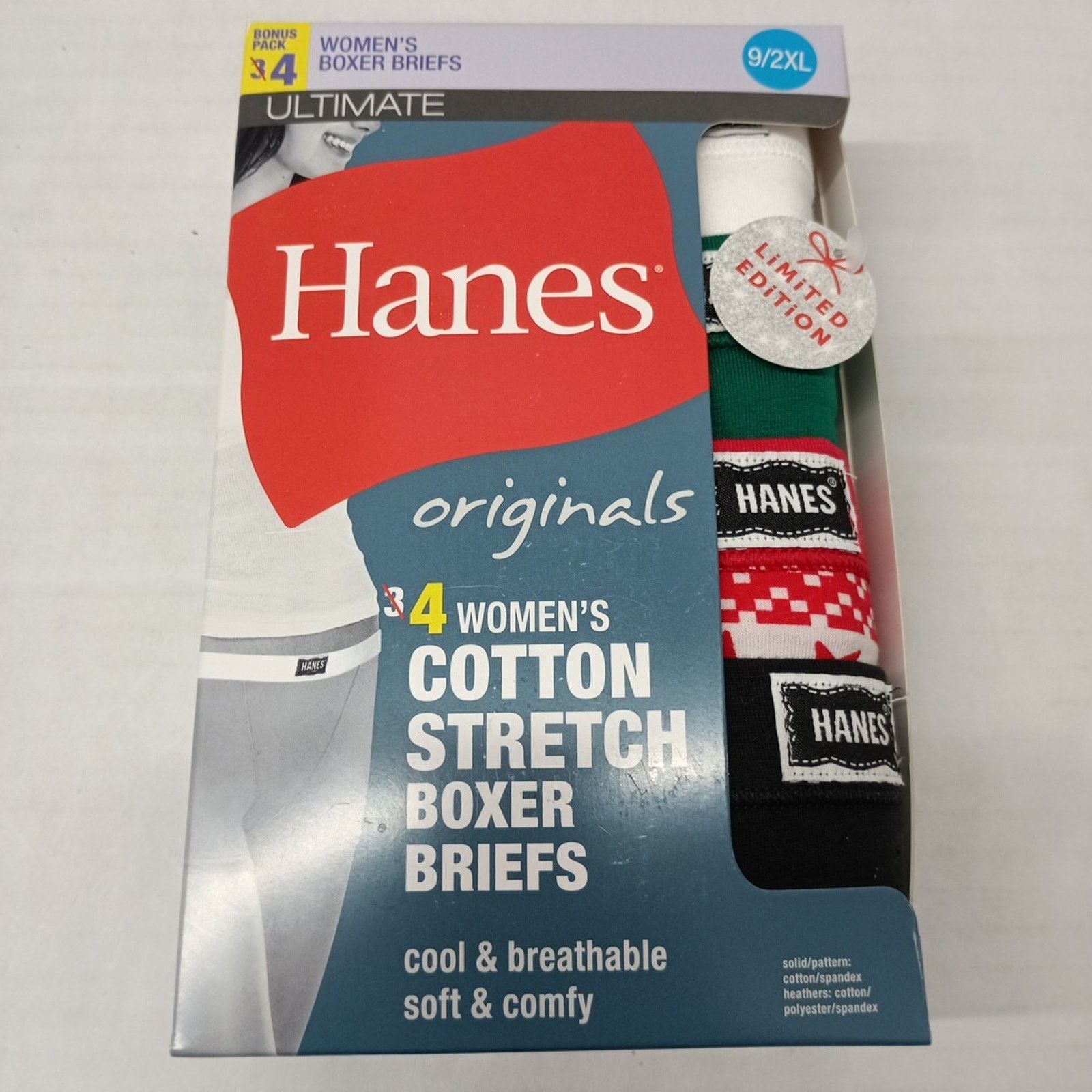 Hanes Women’s Hanes 4 Pk Ultimate Stretch Boxer Briefs Size 9/2XL Size ONE SIZE - 1 Thumbnail