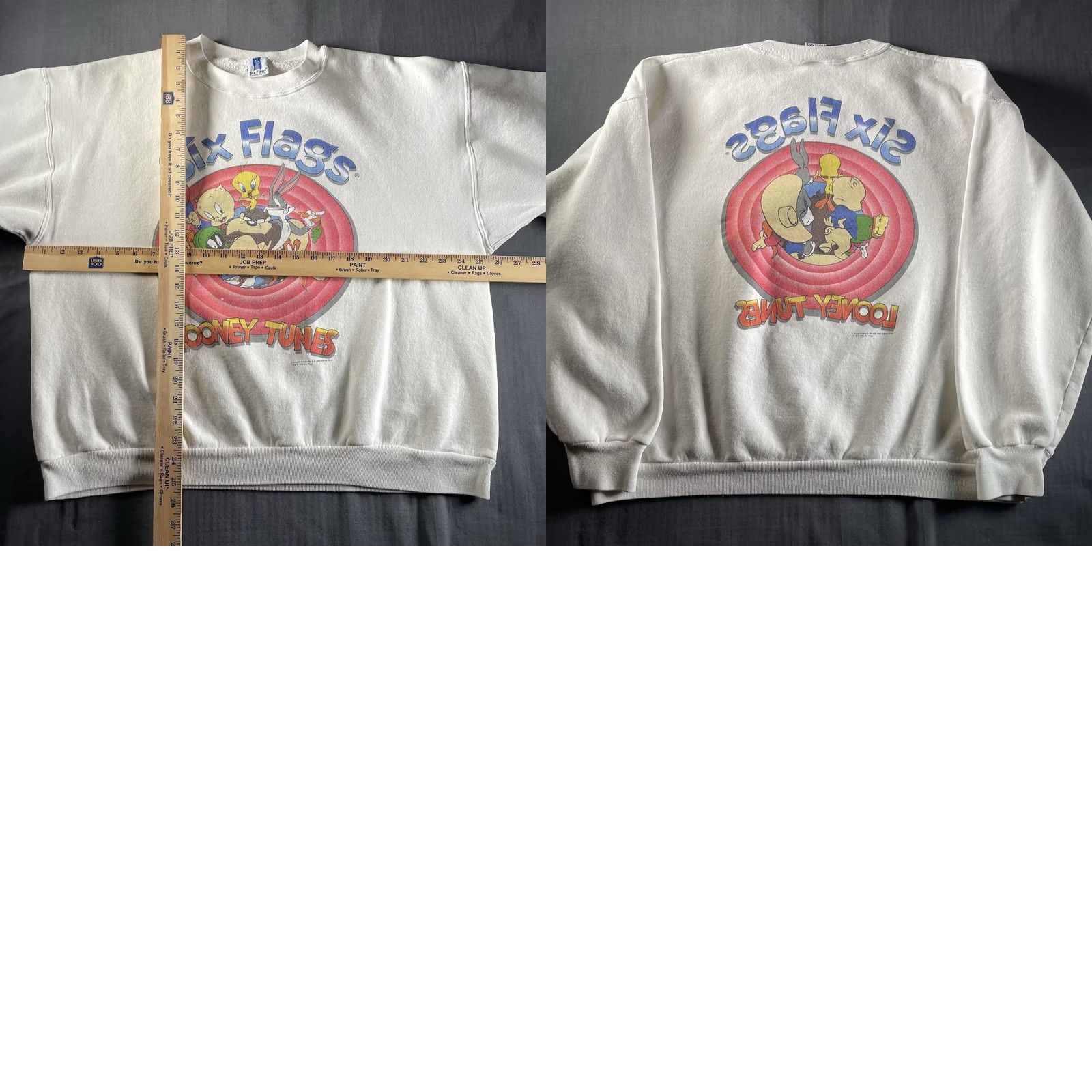 Vintage VINTAGE Six Flags Sweatshirt Mens 2XL Crew Neck Pullover Graphic Print 90s White Cotton Fleece Autumn Winter Fall Spring Theme Park Size US XXL / EU 58 / 5 - 8 Thumbnail