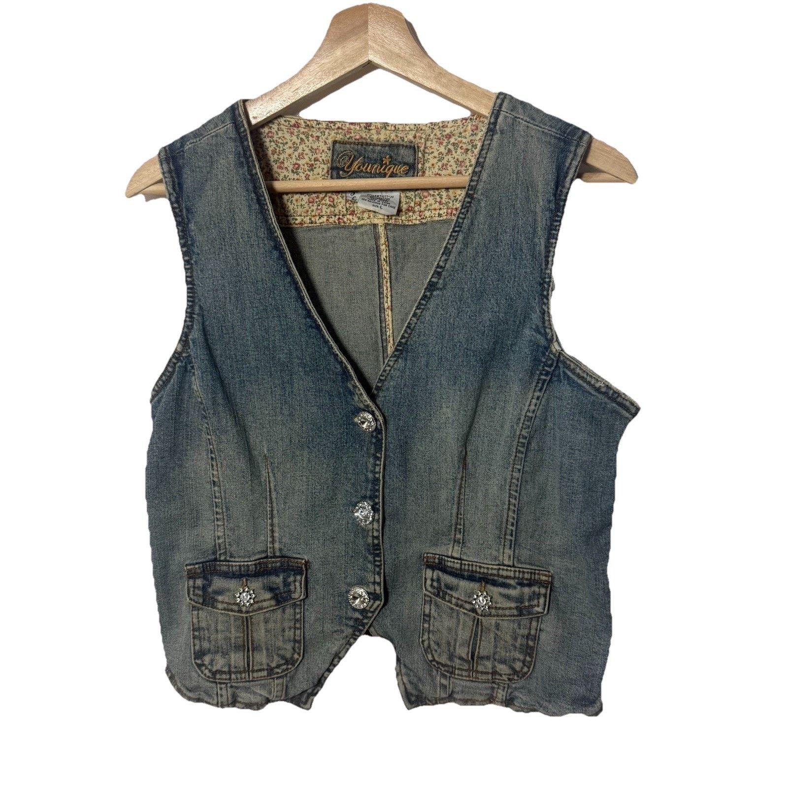 Other Y2K Younique Denim Vest Boho Hippie Grunge Western Biker Size L / US 10 / IT 46 - 1 Thumbnail
