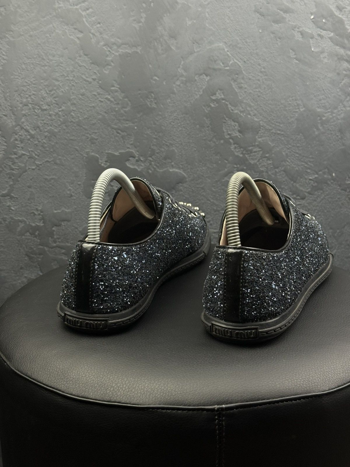 Miu Miu Miu Miu Glitter Dark Blue Studded Blue Trainer Sneakers Size US 10 / IT 40 - 8 Thumbnail