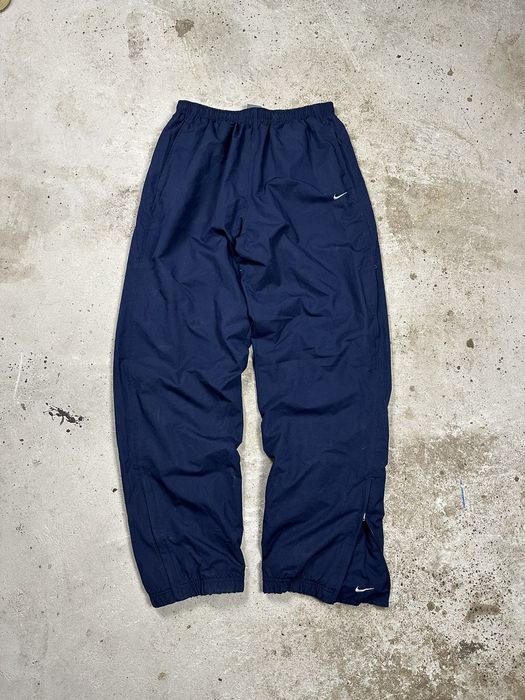 Vintage Y2k Nike Mens Swoosh Spellout Navy Blue Fleece Jogger Sweatpants XL  