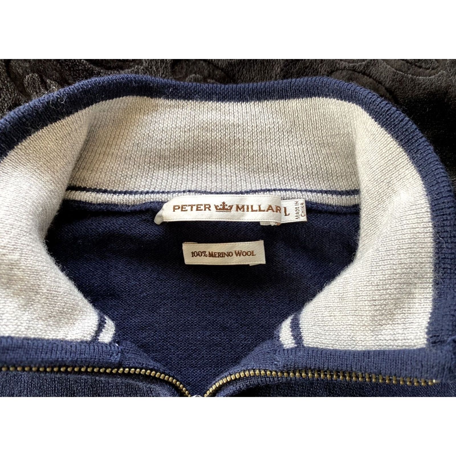 Peter Millar Peter Millar Sweater 1/4 Zip Merino Wool Navy CV Embroidered Men L Size US L / EU 52-54 / 3 - 3 Thumbnail