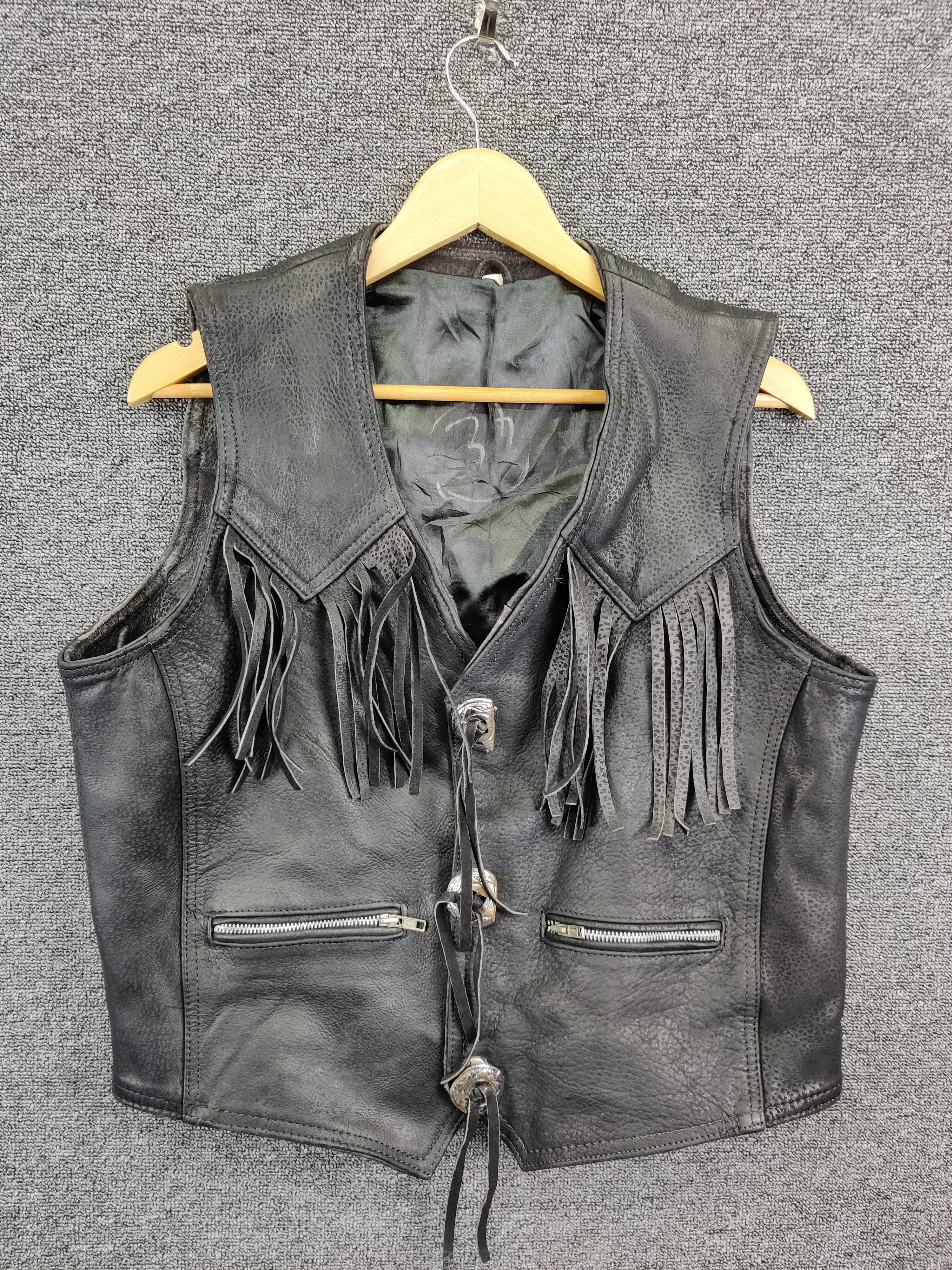 Leather Vintage Echtes Leder Leather Fringe Motorcycle Vest Size US M / EU 48-50 / 2 - 1 Thumbnail