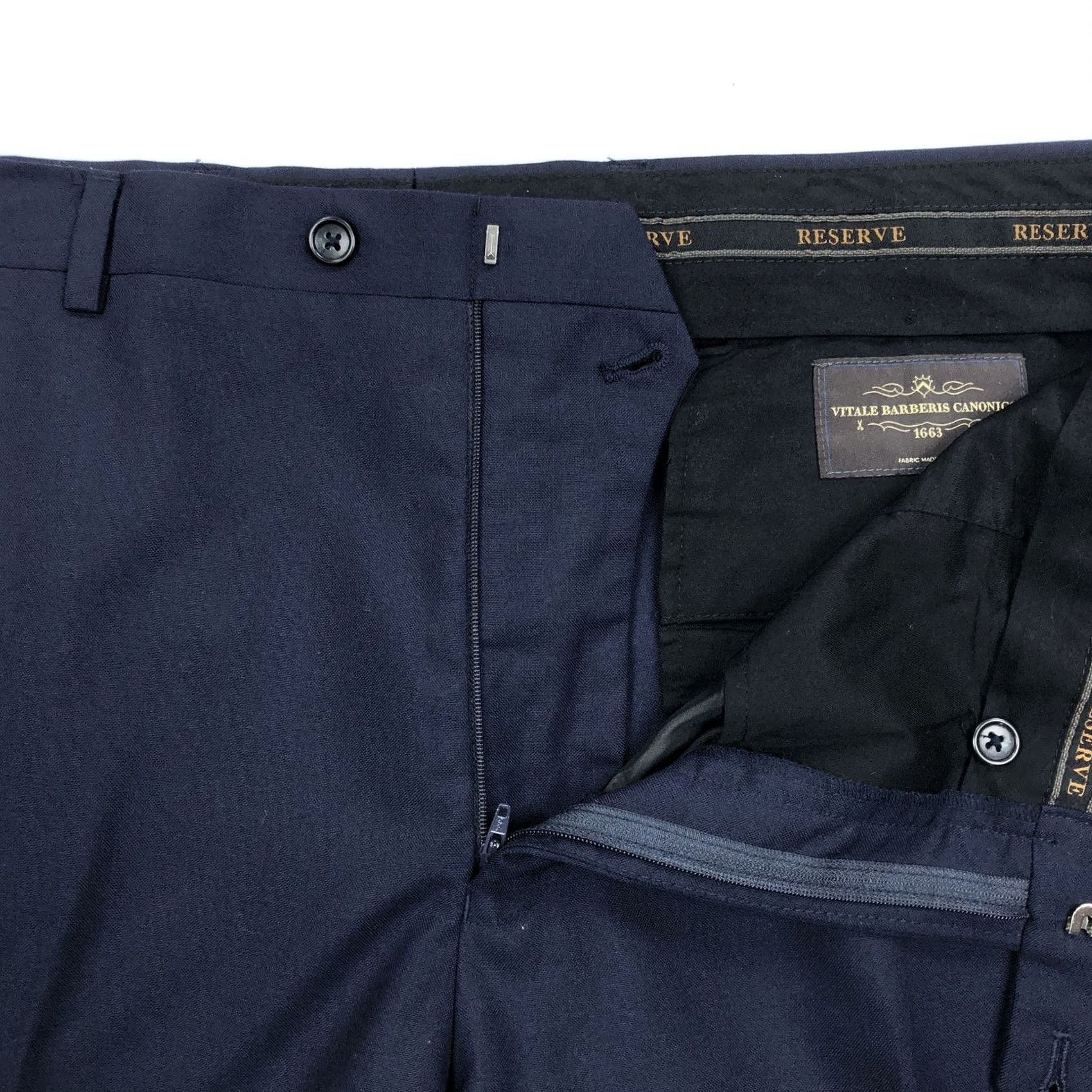 Vintage Jos A. Bank Reserve Vitale Barberis Canonico 100% Wool Dress Pants Navy 40R Men's Straight Flat Front Classic Formal Business Casual Dress Pants Men Size US 40 / EU 56 - 4 Thumbnail