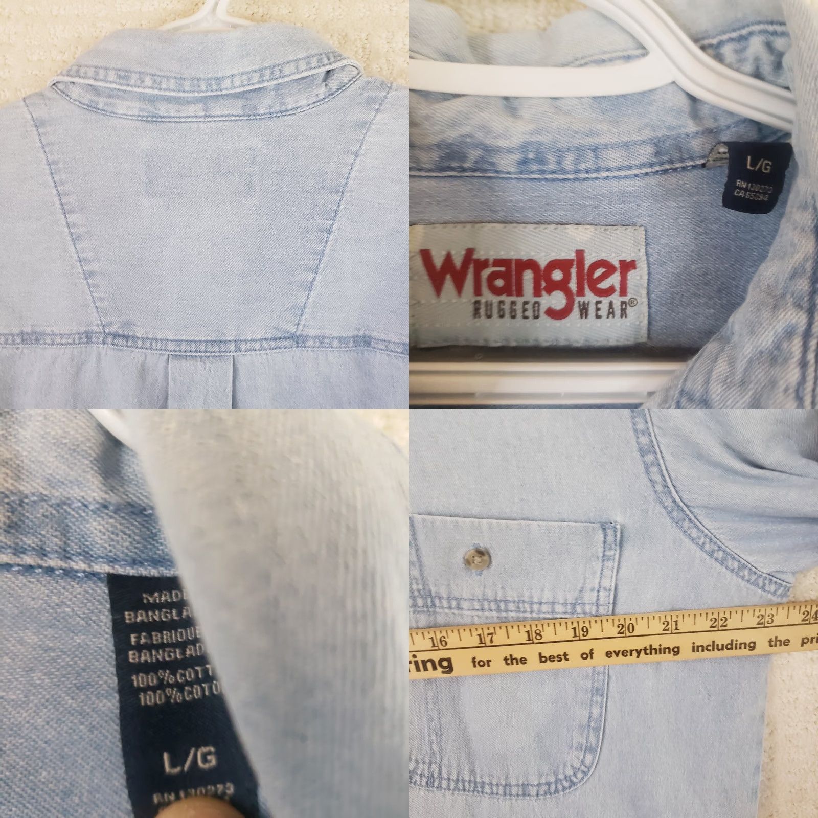 Wrangler Wrangler Rugged Wear Denim Shirt Mens Large Blue Button Up 100% Cotton Classic Western Cowboy Grunge Workwear Size US L / EU 52-54 / 3 - 9 Thumbnail