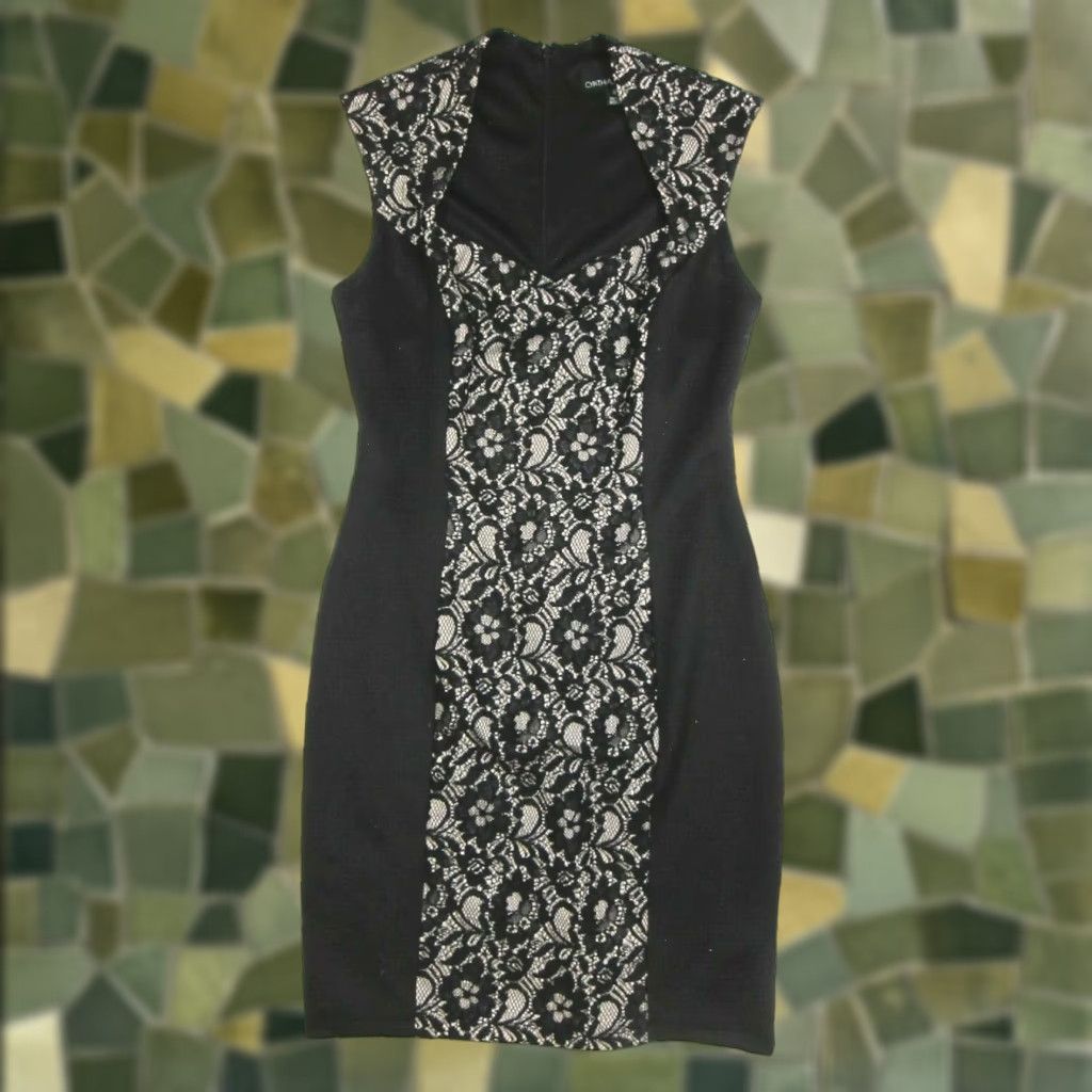 Cynthia Rowley Black Lace Stretch Cap Sleeve Straight Pencil Cocktail Dress  8 - www.skdojo.org