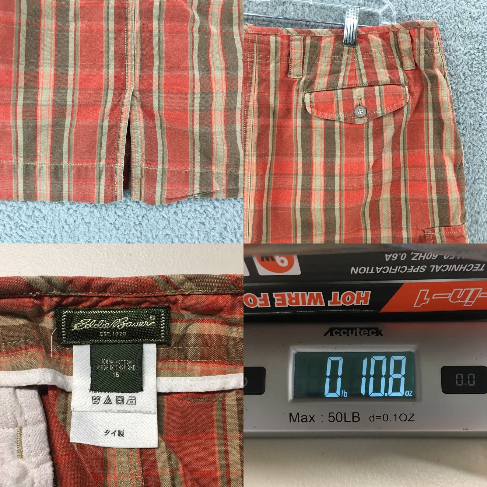 Eddie Bauer Eddie Bauer Cargo Skirt Womens 16 Midi Orange Plaid Cotton Zipper Pockets Size 38" / US 16 / IT 52 - 8 Thumbnail