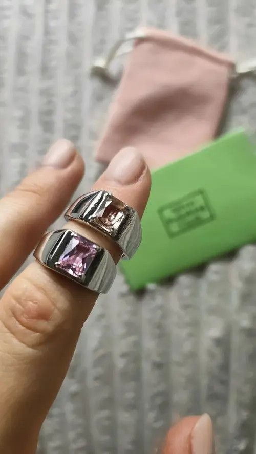Jewelry × Vintage 2 pcs / Set Sparkling Pink and Yellow Zircon Rings Size ONE SIZE - 2 Thumbnail