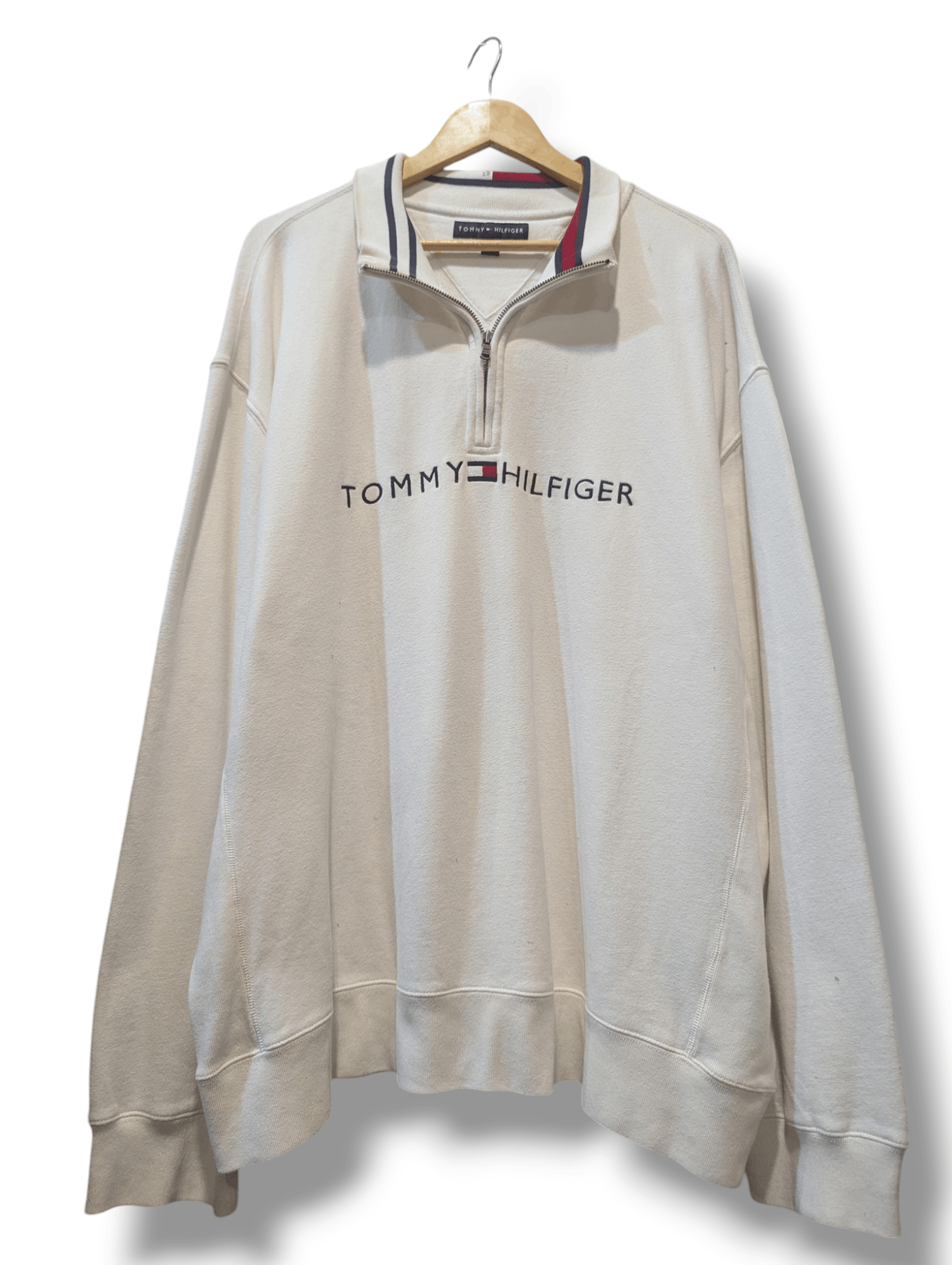 Tommy Hilfiger × Vintage Vintage Tommy Hilfiger Spellout Half Zipper Sweatshirt Size US XL / EU 56 / 4 - 1 Thumbnail