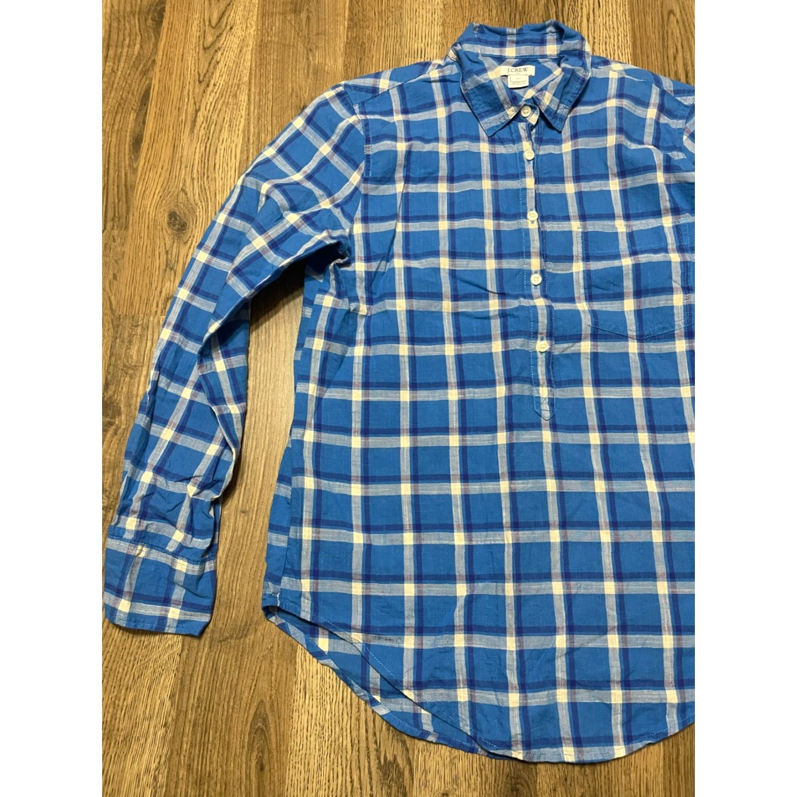 J.Crew J.CREW Shirt, Women's XS, Plaid, Button-Up, Long Sleeve, Blue, Casual, Regular, FALL SPRING SUMMER, Womens, Button-Up, Vintage: No Size XS / US 0-2 / IT 36-38 - 3 Thumbnail