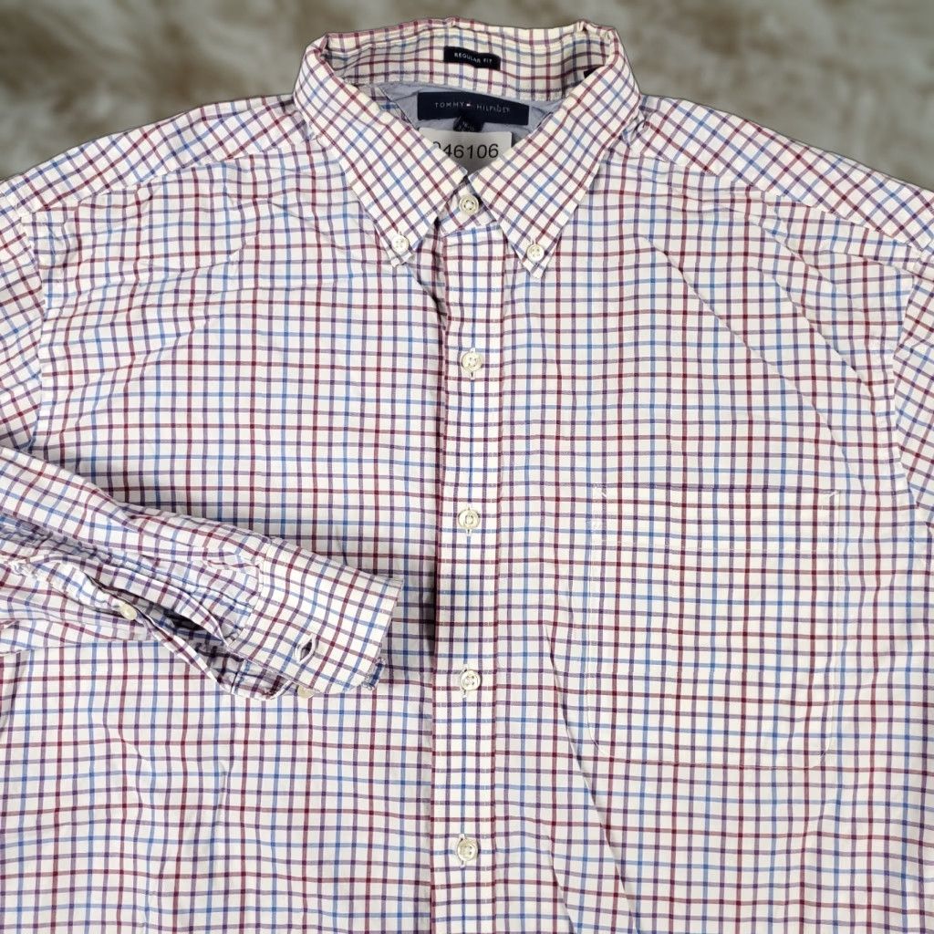 Tommy Hilfiger Tommy Hilfiger Dress Shirt Men's 16.5 Long Sleeve Blue Red Check Button-Up Size 42R - 1 Thumbnail