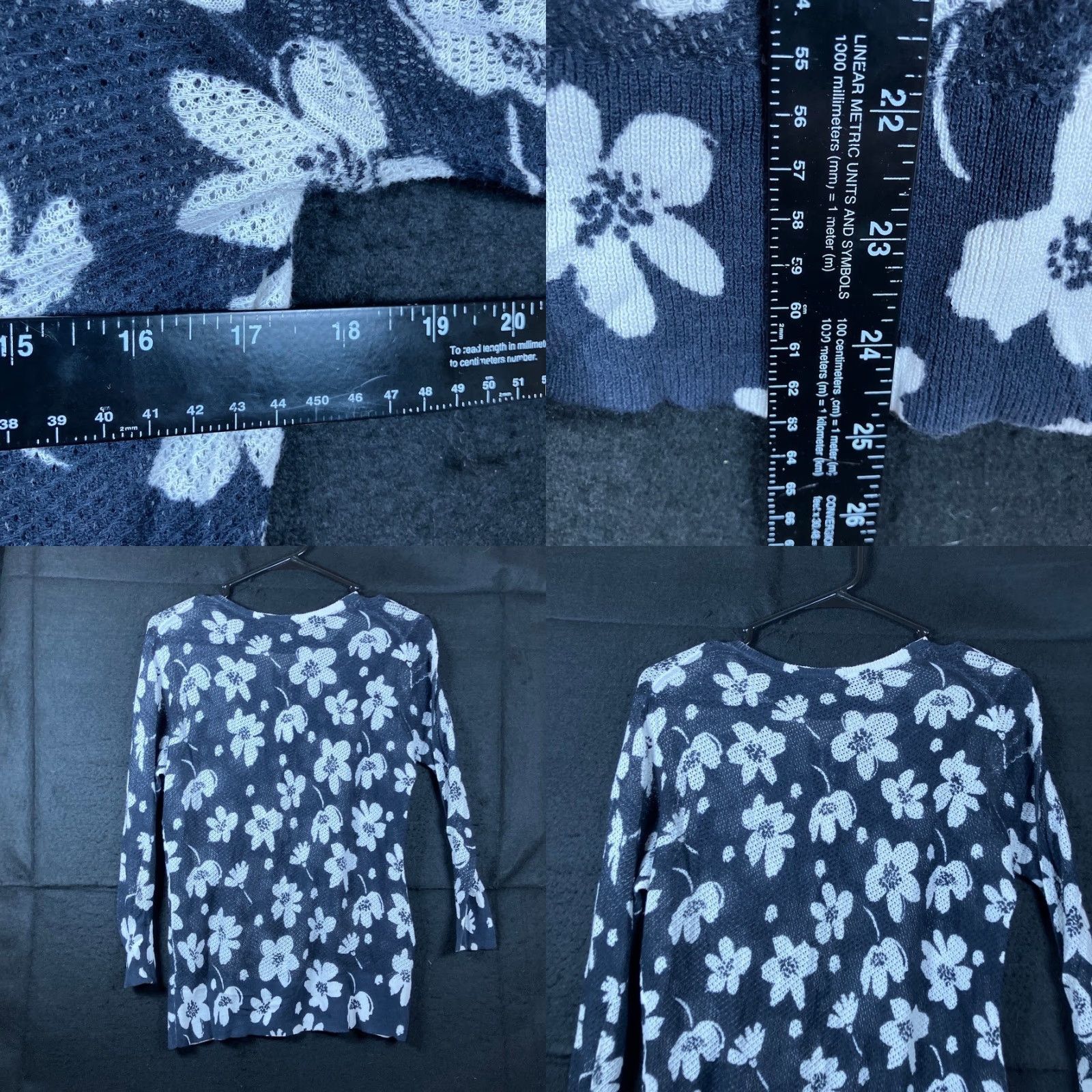 Ann Taylor Ann Taylor Womens Sweater Floral Button Front Knitted 100% Cotton M Navy White Cardigan Casual Womens Size M / US 6-8 / IT 42-44 - 8 Thumbnail