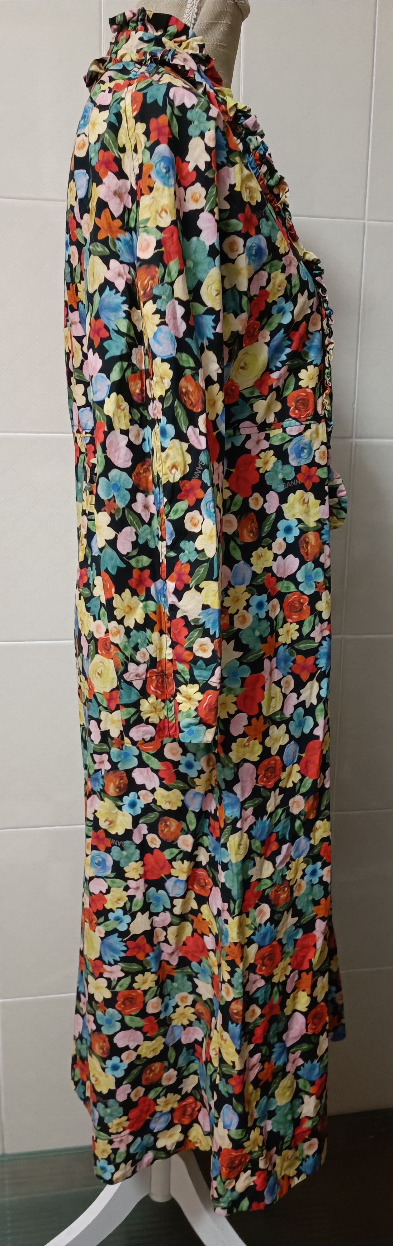 Ganni Tie-Neck Multicolor Floral - Print Cotton -Poplin Maxi Dress Size S / US 4 / IT 40 - 7 Thumbnail