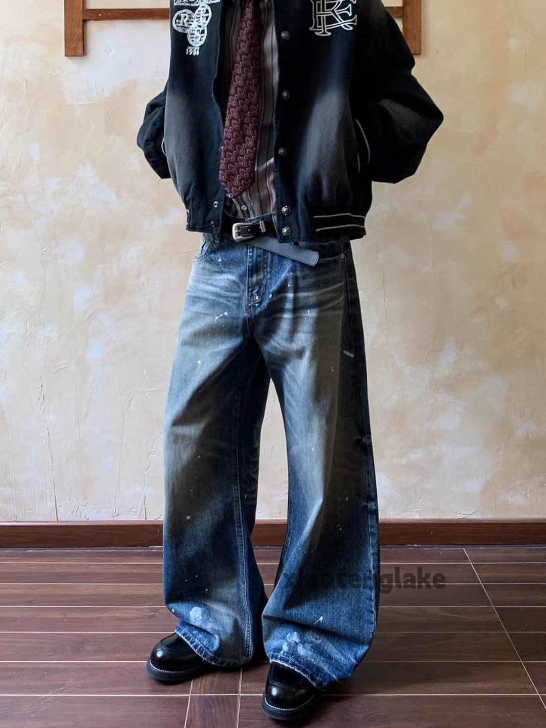 Jean Custom washed faded loose baggy yuppie paint jeans Size US 30 / EU 46 - 2 Thumbnail