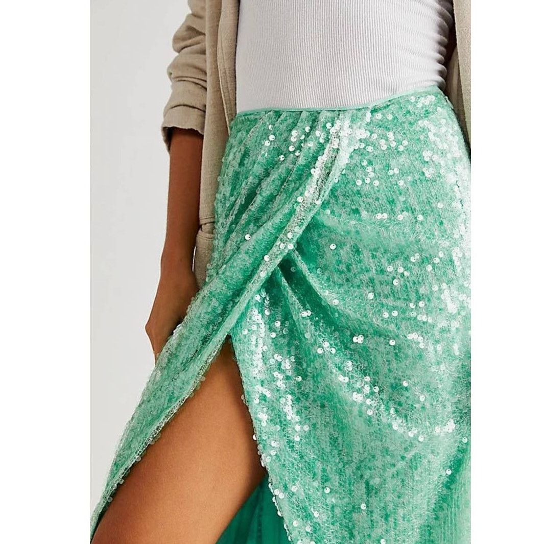 Free People New Free People Poets Sequin Sarong Skirt $228 SIZE 4 Green Size 27" / US 4 / IT 40 - 2 Thumbnail
