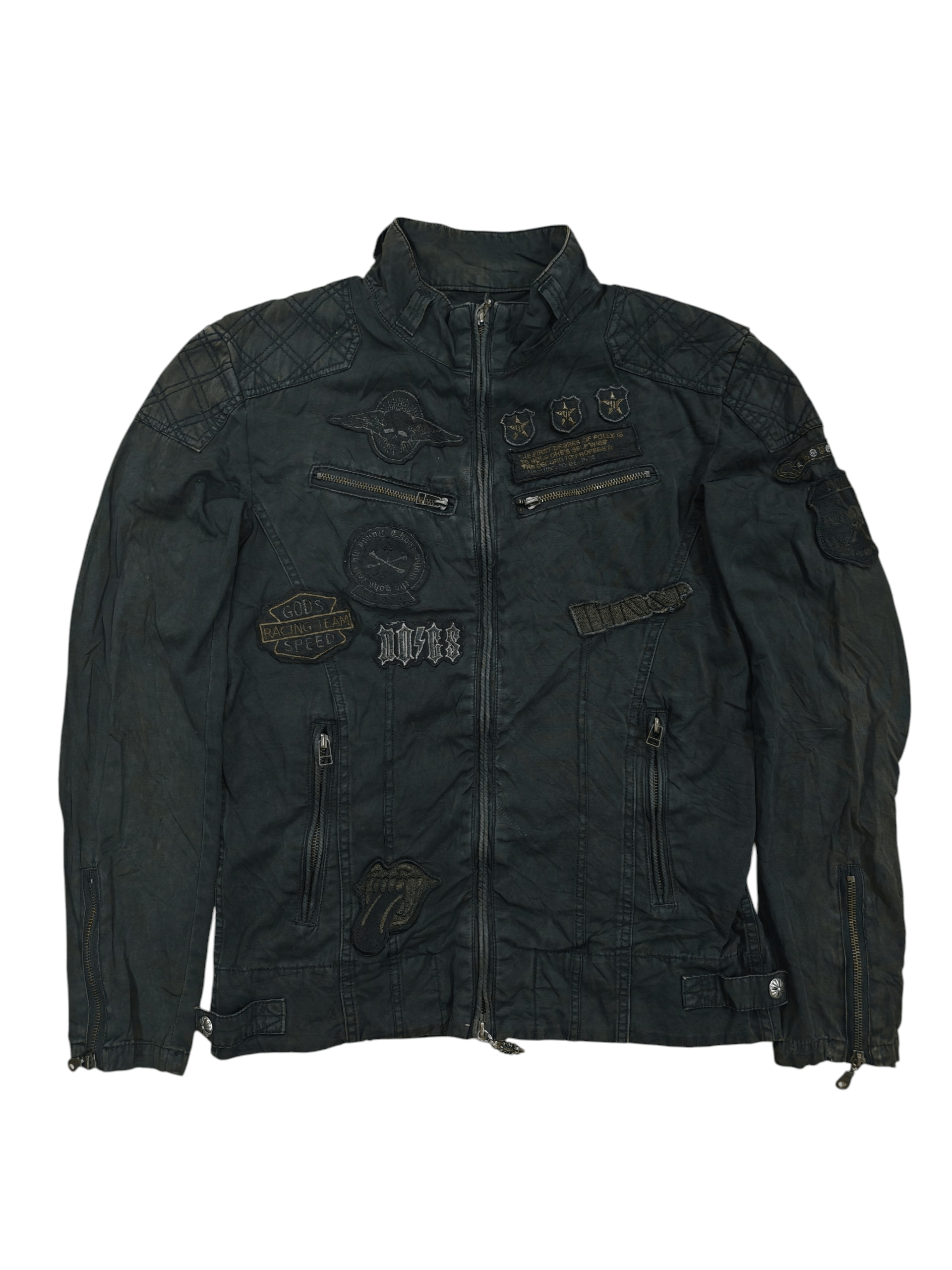 Jackrose Vintage Quilted Biker Jacket with Patches