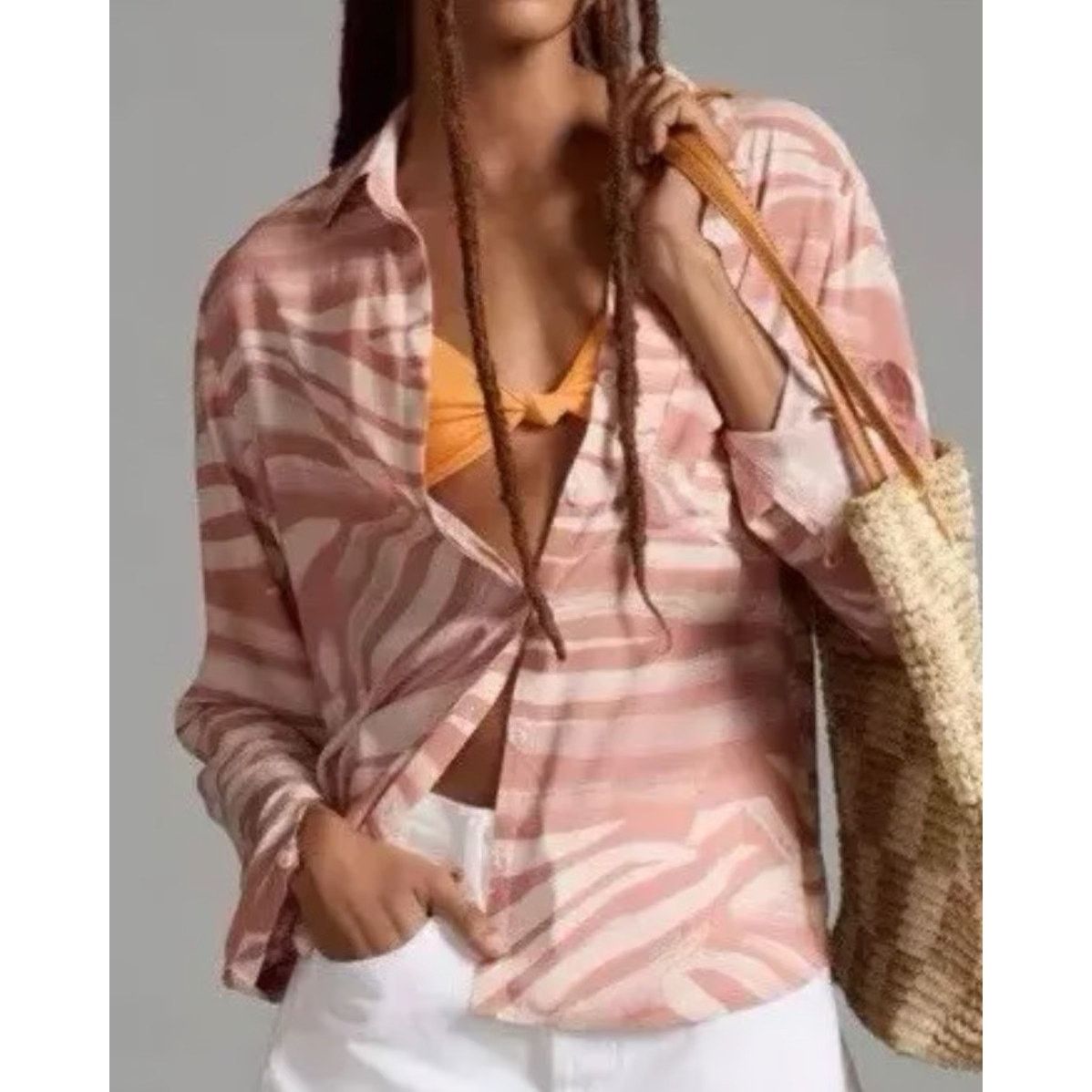 Anthropologie Cloth & Stone Women Small Pink Zebra Print Button-Down Shirt Size S / US 4 / IT 40 - 1 Thumbnail