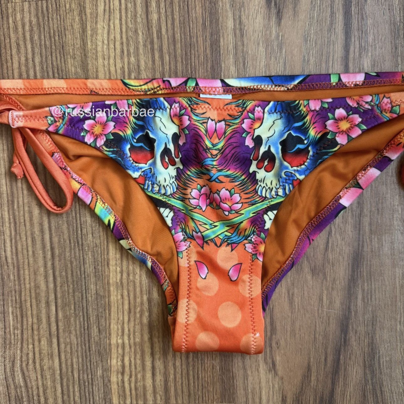 Ed Hardy ED HARDY Vintage Y2K Yellow Orange Floral Skulls Bikini Set Size L / US 10 / IT 46 - 6 Thumbnail