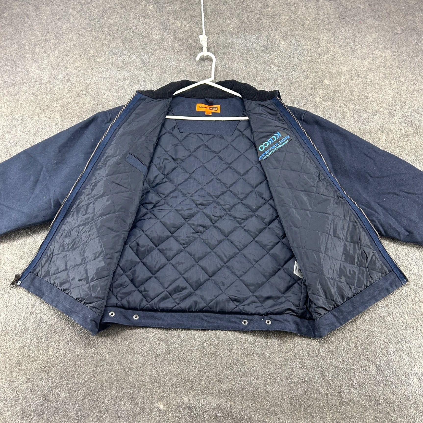 Vintage Corner Stone Jacket Mens XL Blue Navy Canvas Quilted Lined Workwear Bomber Jacket 90s Winter Regular Mens Size US XL / EU 56 / 4 - 6 Thumbnail