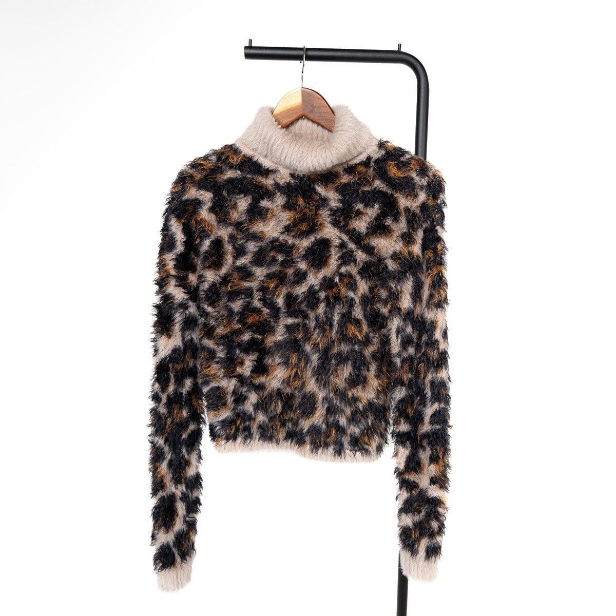 Guess Guess Womens Leopard Print Fuzzy Sweater High Neck Knit Soft Size XS / US 0-2 / IT 36-38 - 3 Thumbnail