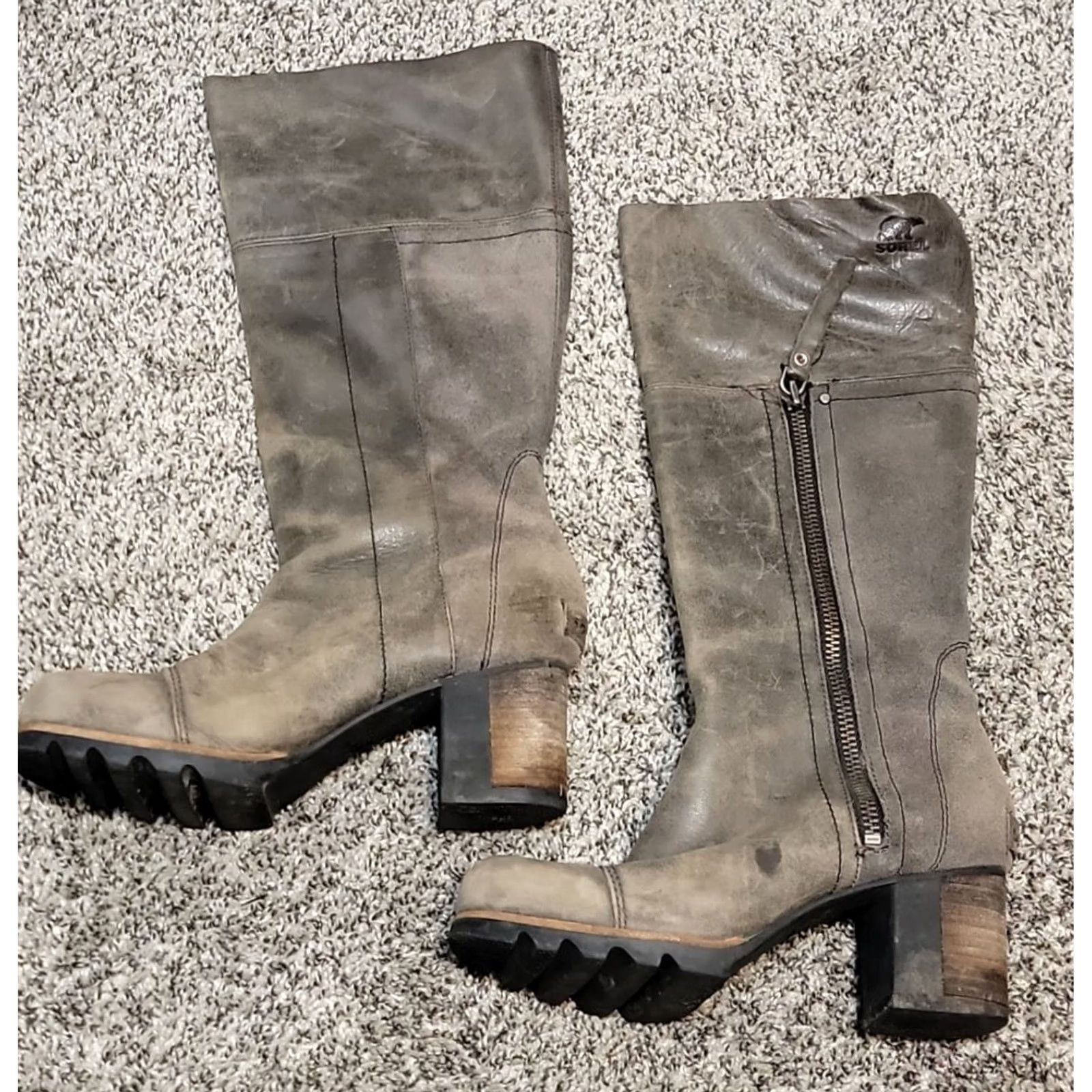 SOREL Sorel Boots NL2301 Addington Distressed Gray Leather Tall Heeled Boots M Gray Mens Womens Shoes Size 6 7 40 40? Size US 6 / IT 36 - 2 Thumbnail
