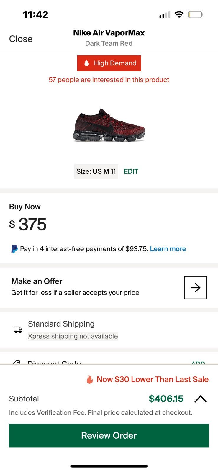 Nike Nike Air VaporMax Dark Team Red 2017 Size US 11 / EU 44 - 8 Thumbnail
