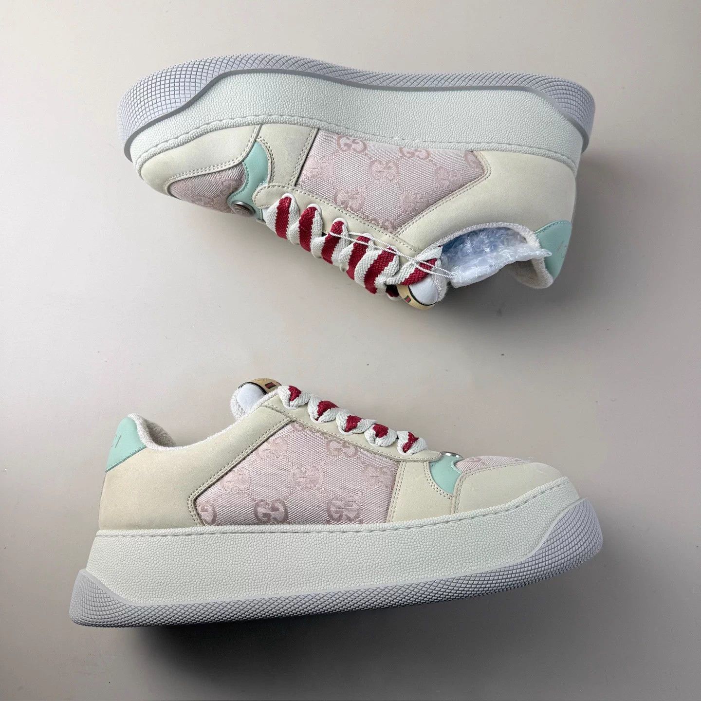 Gucci Gucci Gray Pink Double G Puffy Lace-up Sneaker Size US 8 / IT 38 - 4 Thumbnail