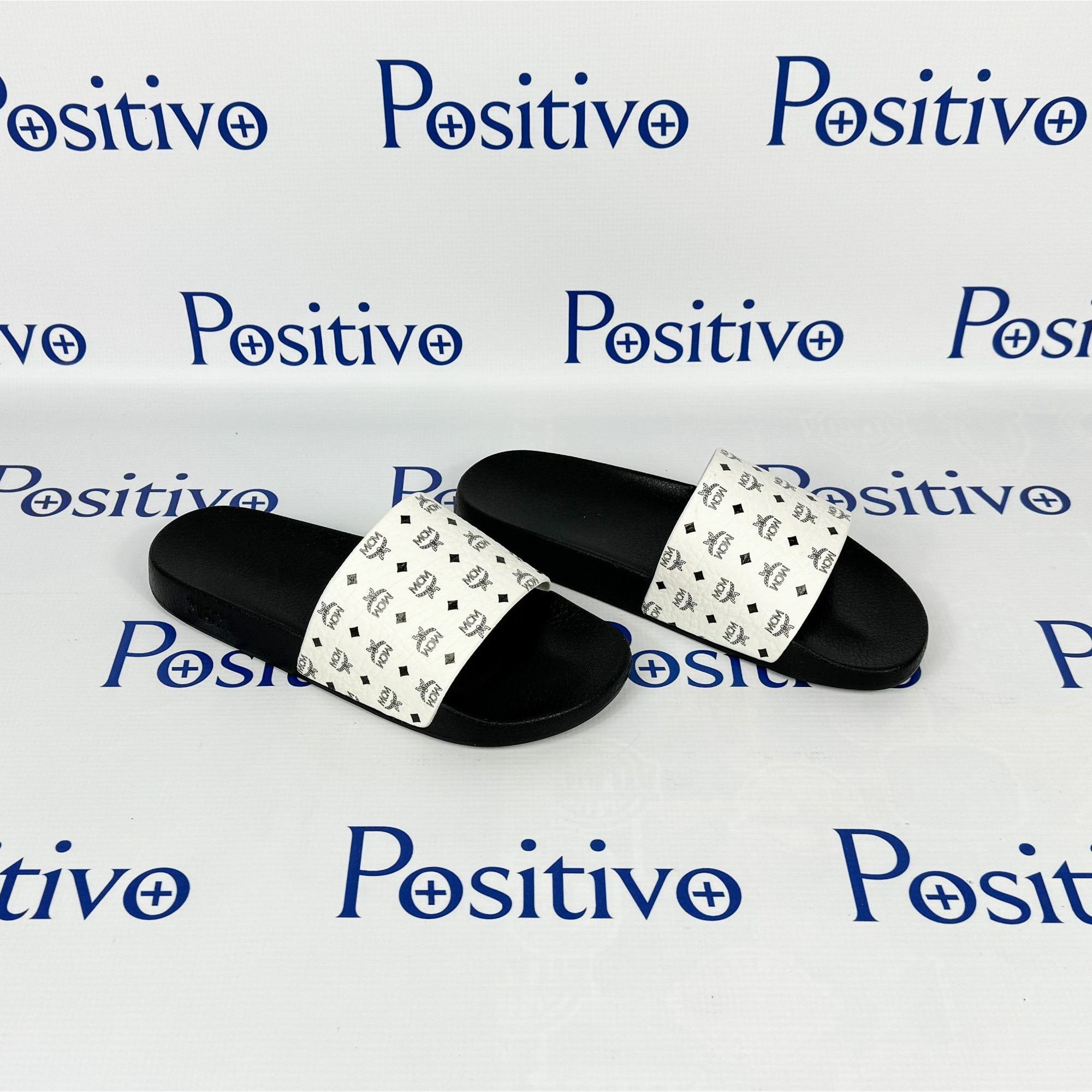 MCM MCM White/Black Monogram Print Rubber Slides US 12 EU 45 Size US 12 / EU 45 - 4 Thumbnail