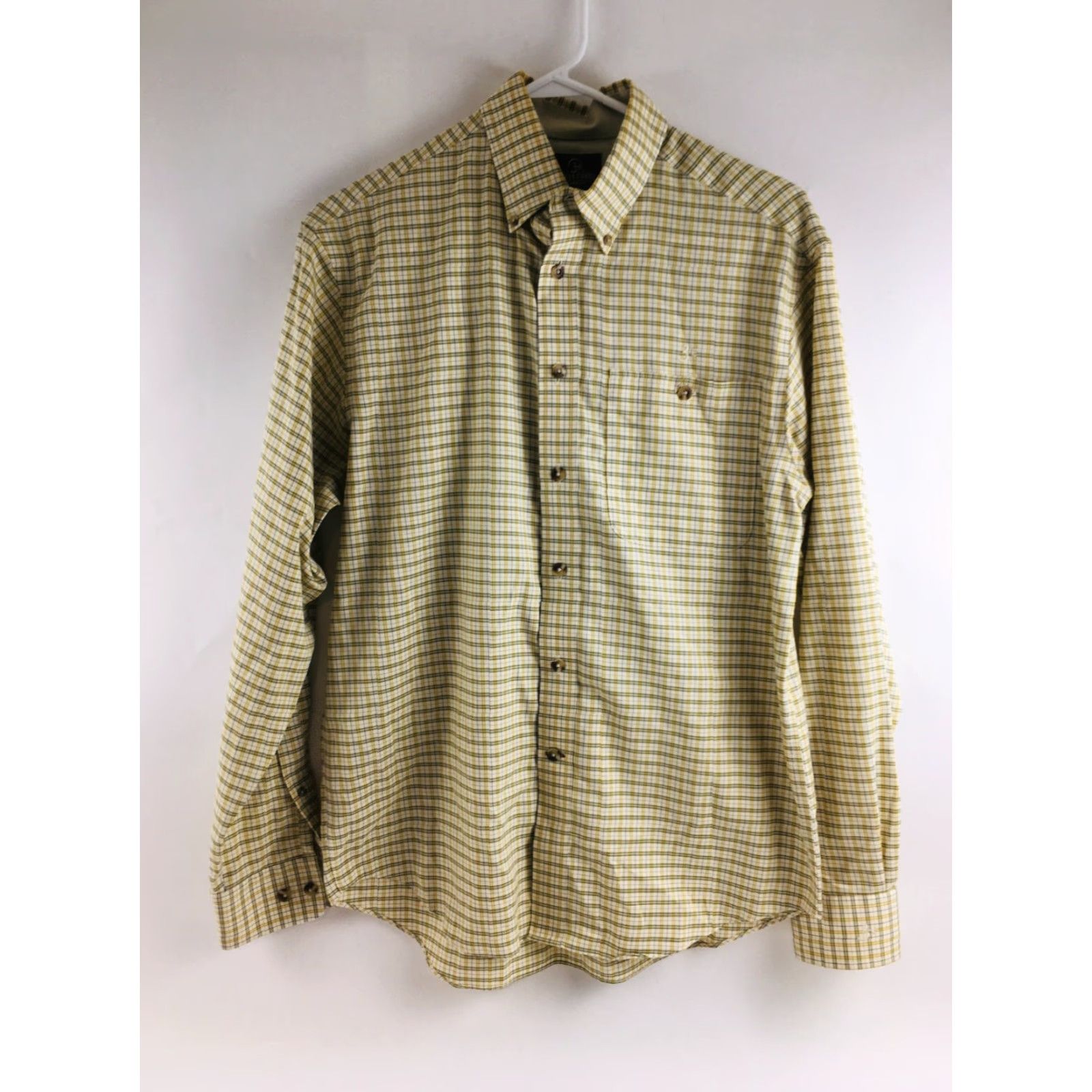 Vintage Three Forks Shirt Men Button-Down Long Sleeve Plaid Nanotex Fabric Yellow Small Size US S / EU 44-46 / 1 - 2 Thumbnail