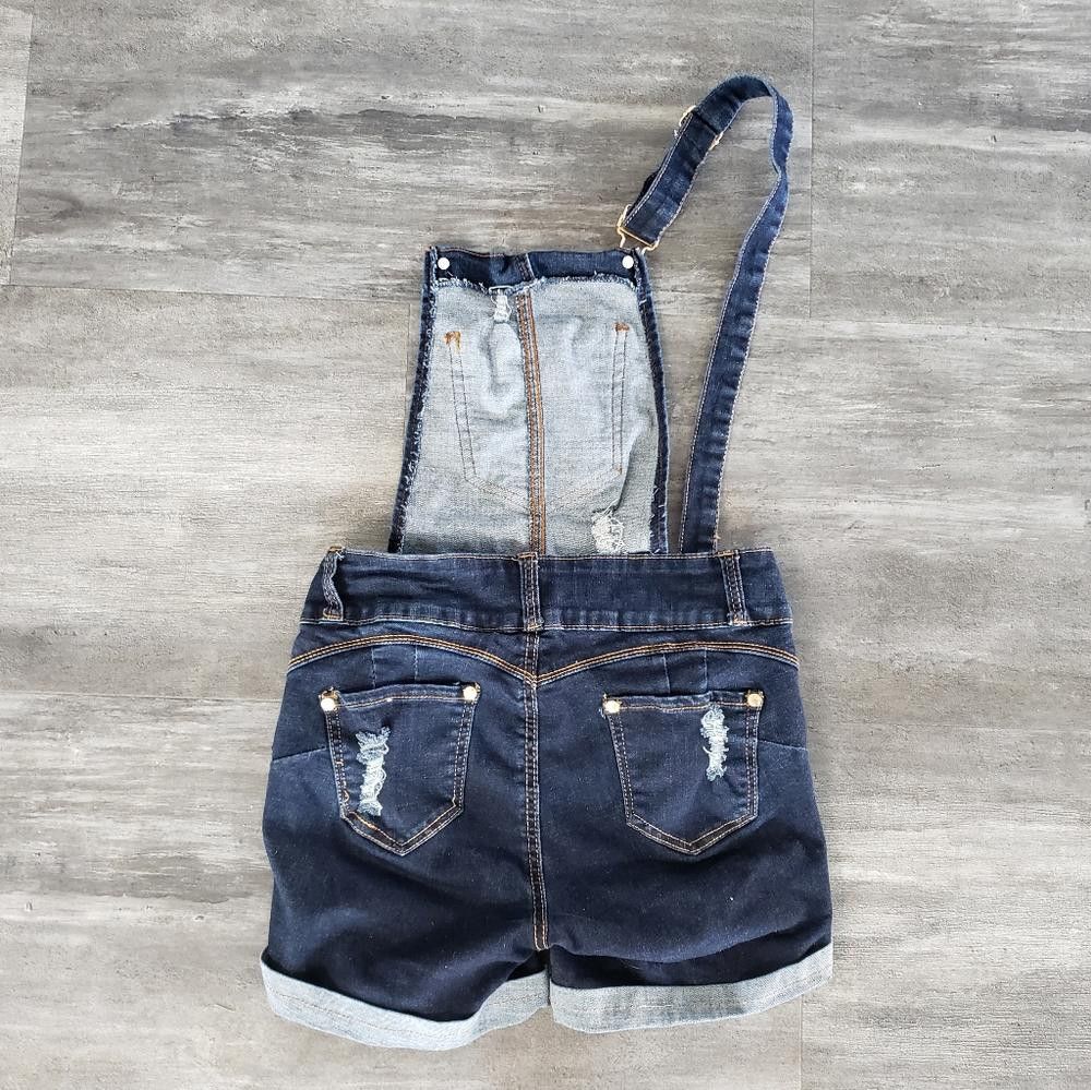 Designer Dark Denim Distressed BR Overalls Size 26" / US 2 / IT 38 - 2 Thumbnail