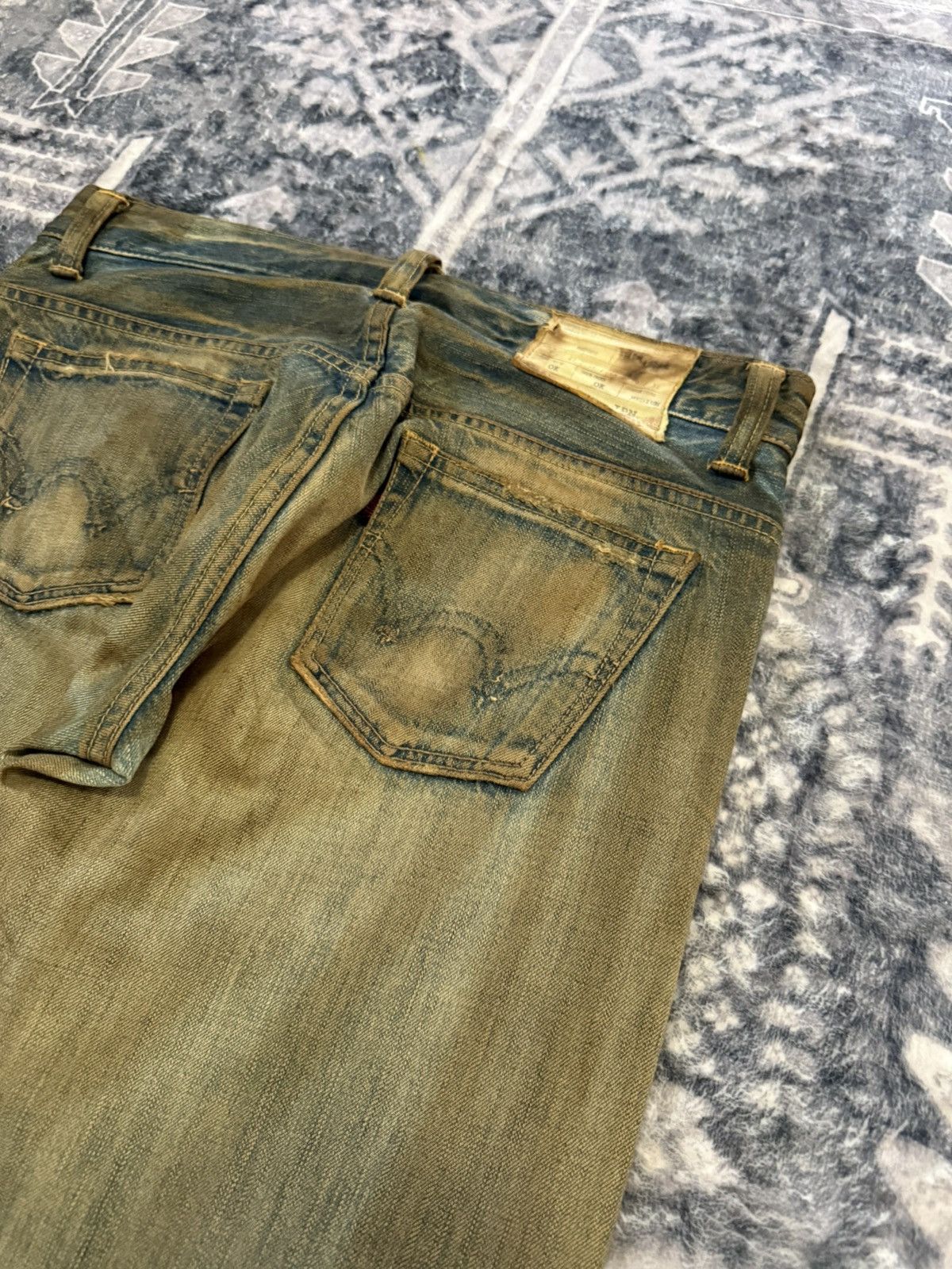 If Six Was Nine EDWIN 503 Earthy Mud Wash Patina Fade Distressed Jeans Size US 30 / EU 46 - 13 Thumbnail