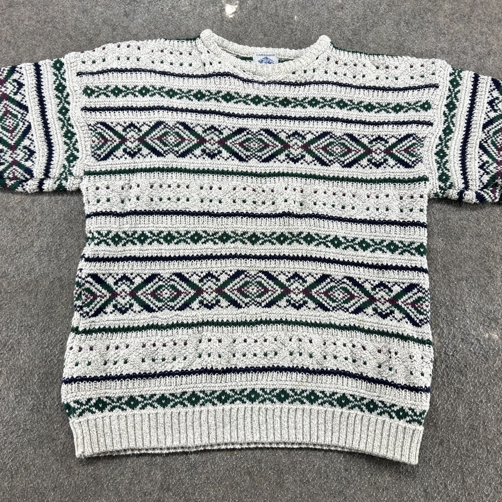 Vintage VINTAGE Cambridge Sweater Mens M White Green Pullover Fair Isle Chunky Knit 90s Cookies? Size US M / EU 48-50 / 2 - 3 Thumbnail