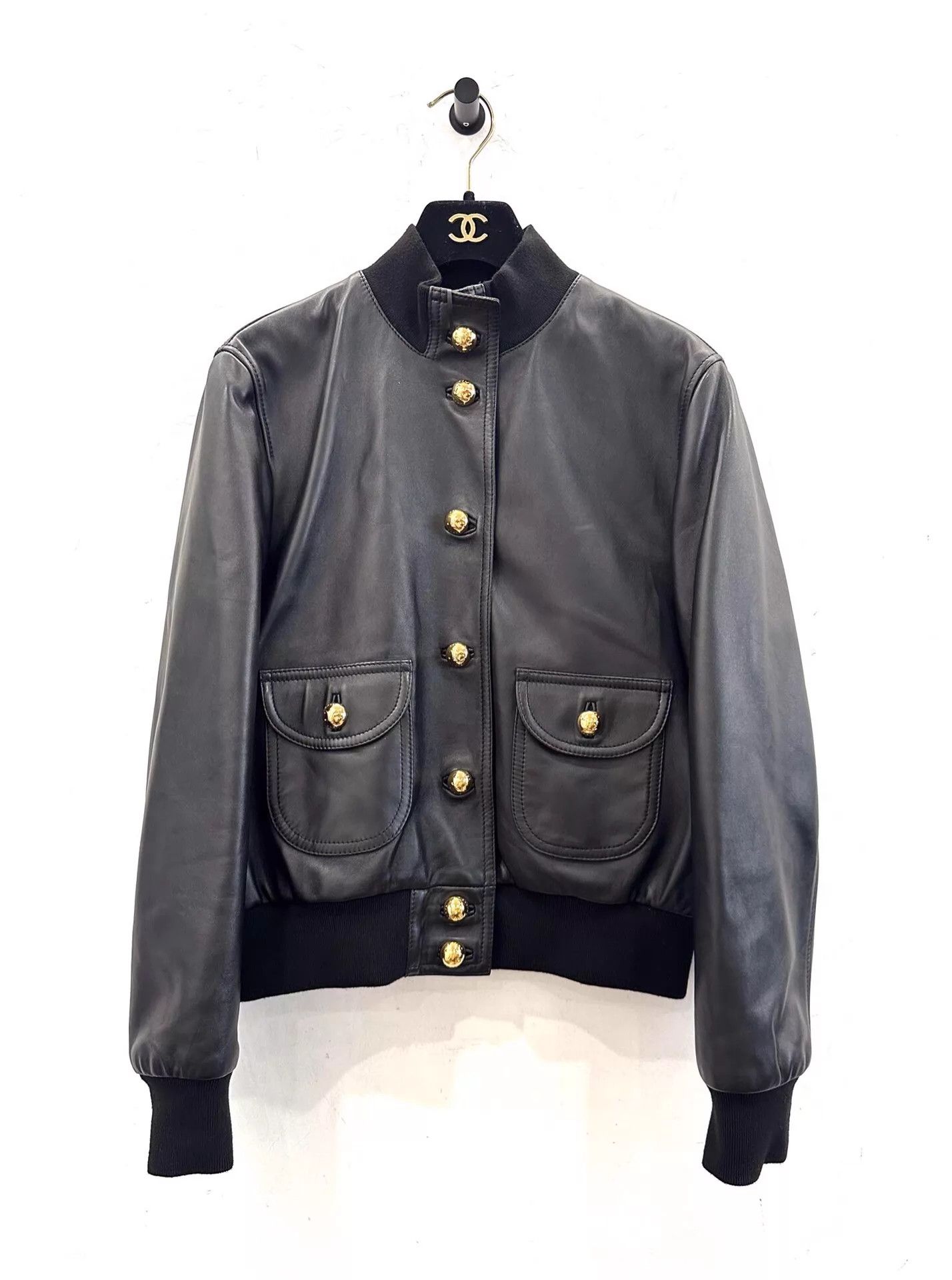 Celine Celine women's black lambskin Triomphe gold-button jacket Size XS / US 0-2 / IT 36-38 - 1 Thumbnail