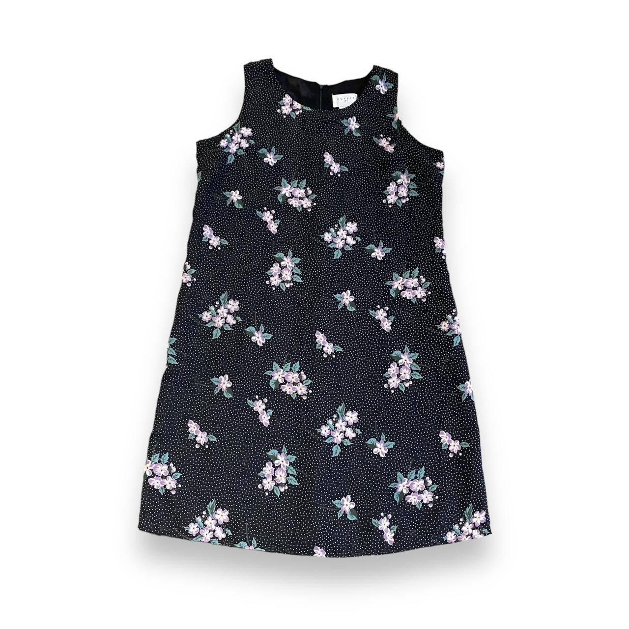 Designer Black Polka Dot Floral Mini Dress Size L / US 10 / IT 46 - 1 Thumbnail