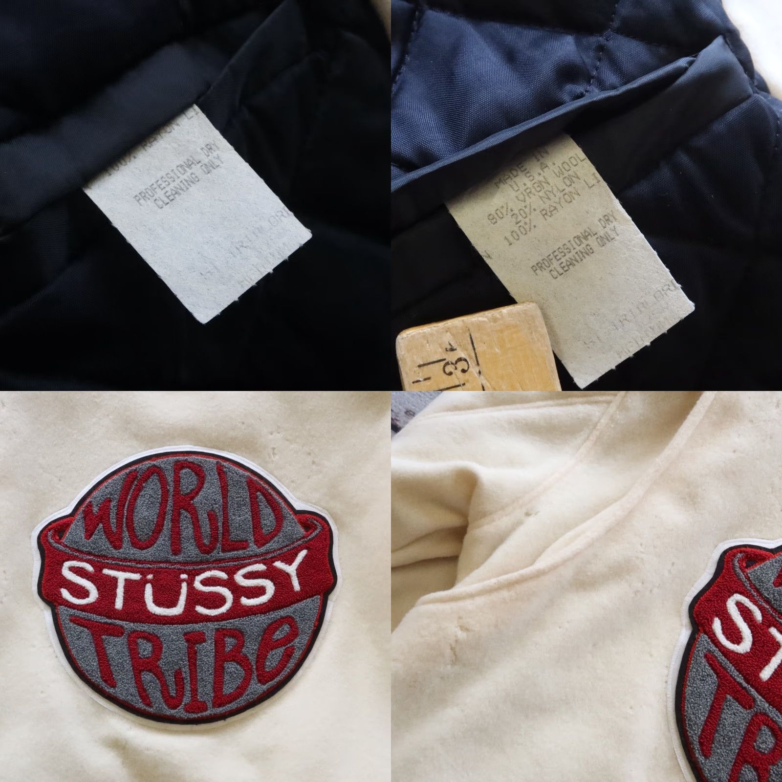 Vintage VINTAGE Stussy Burly Gear World Tribe Wool Varsity Jacket M Beige Men Jacket M USA Size US M / EU 48-50 / 2 - 11 Thumbnail