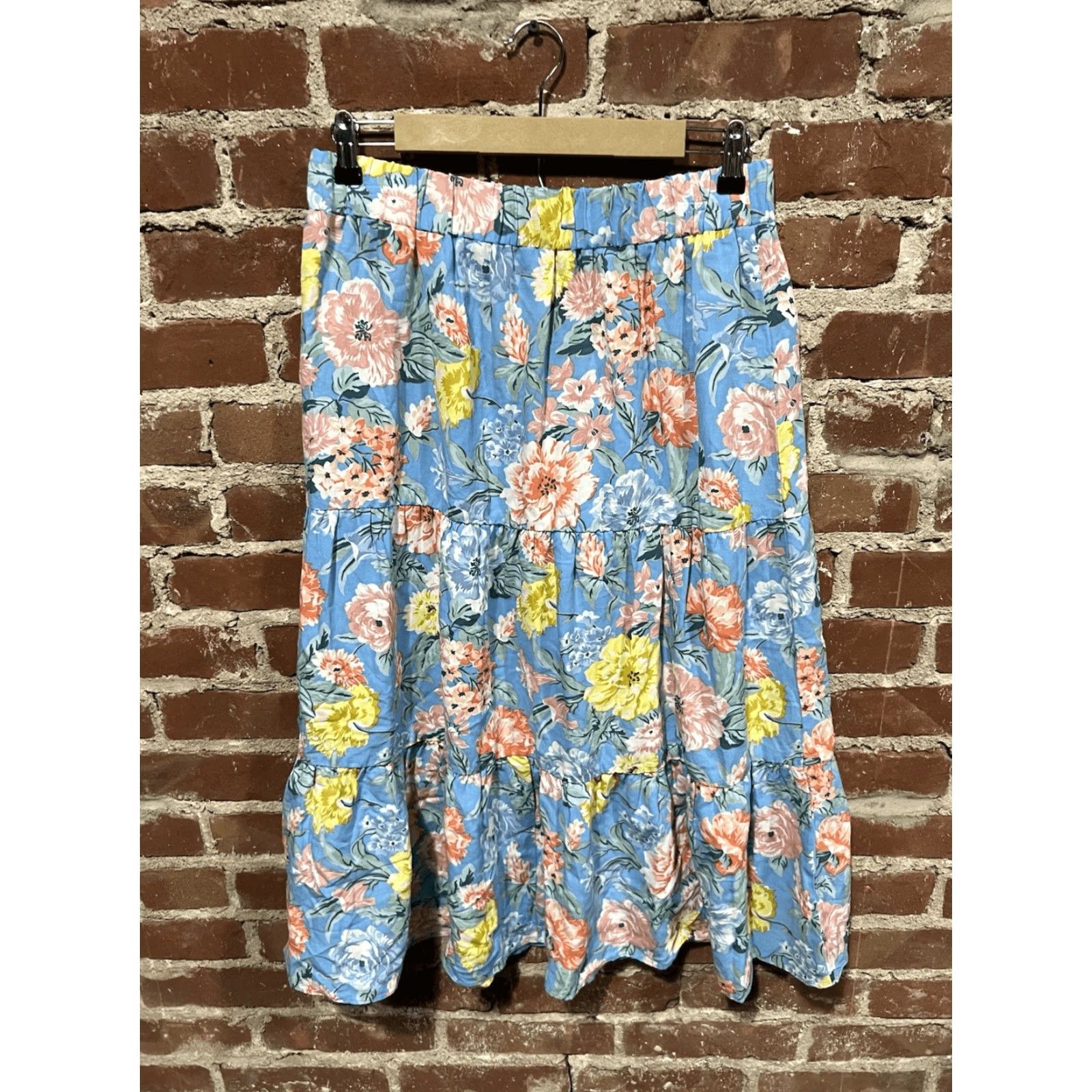 Loft Loft Blue Floral Maxi Skirt Pull On Size L Petite Womens Skirt Size 36" / US 14 / IT 50 - 2 Thumbnail